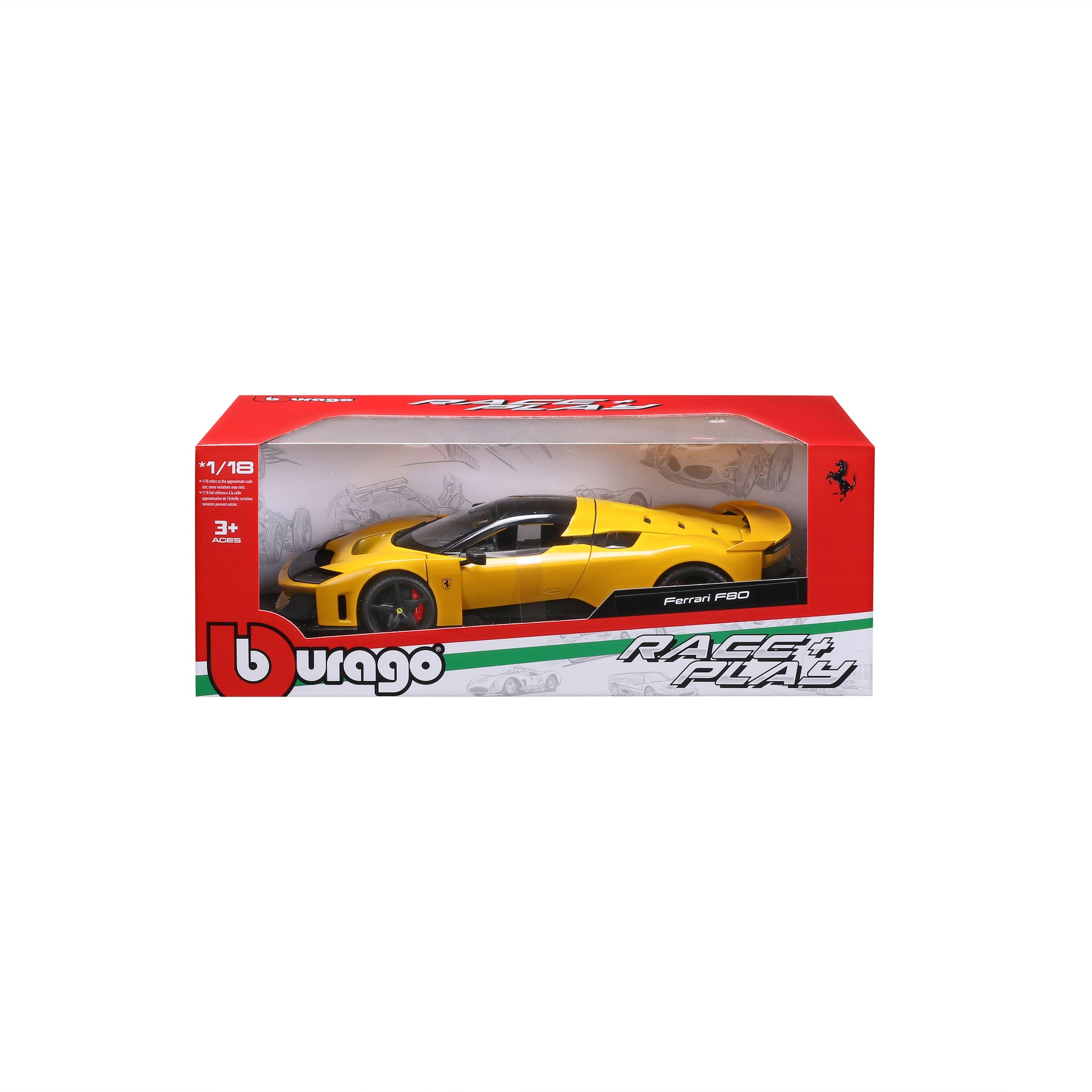 Bburago 1:18 Scale Diecast Model Ferrari F80 Supercar - Yellow