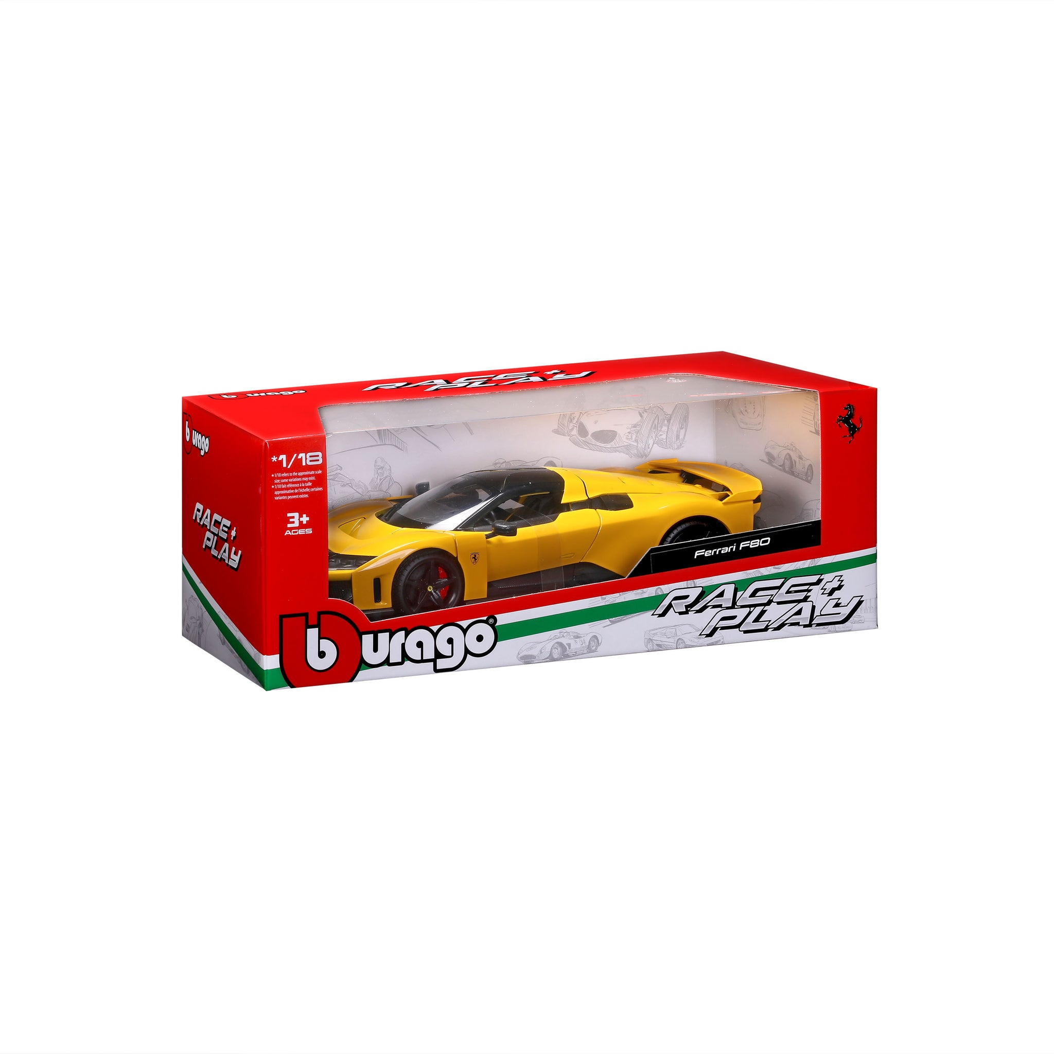Bburago 1:18 Scale Diecast Model Ferrari F80 Supercar - Yellow