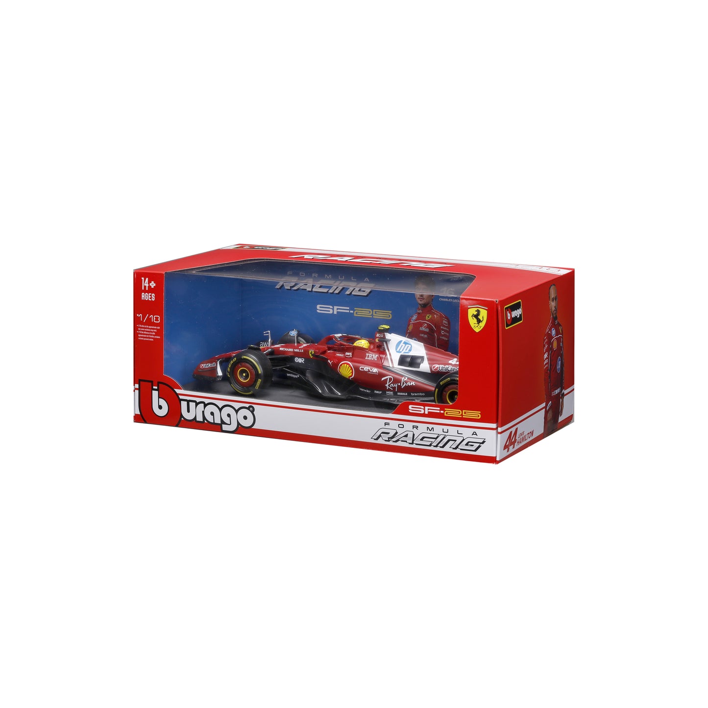 Bburago 1/18 Scale 2025 Ferrari SF-25 #44 Lewis Hamilton Formula 1 Diecast Model Car