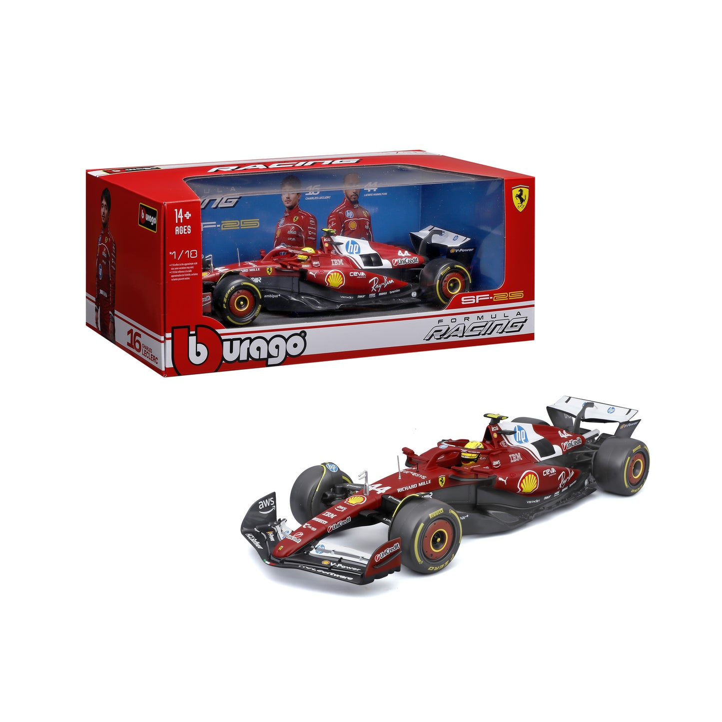 Bburago 1:18 Scale 2025 Ferrari SF-25 Formula 1 Miami GP Edition #44 Lewis Hamilton Diecast Model