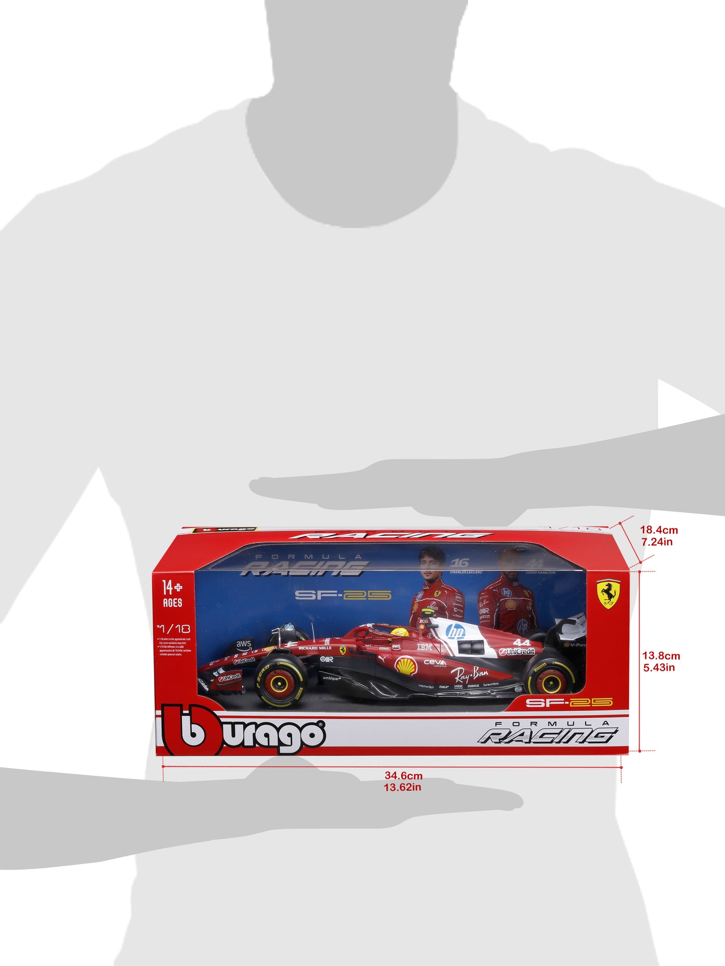 Bburago 1:18 Scale 2025 Ferrari SF-25 Formula 1 Miami GP Edition #44 Lewis Hamilton Diecast Model