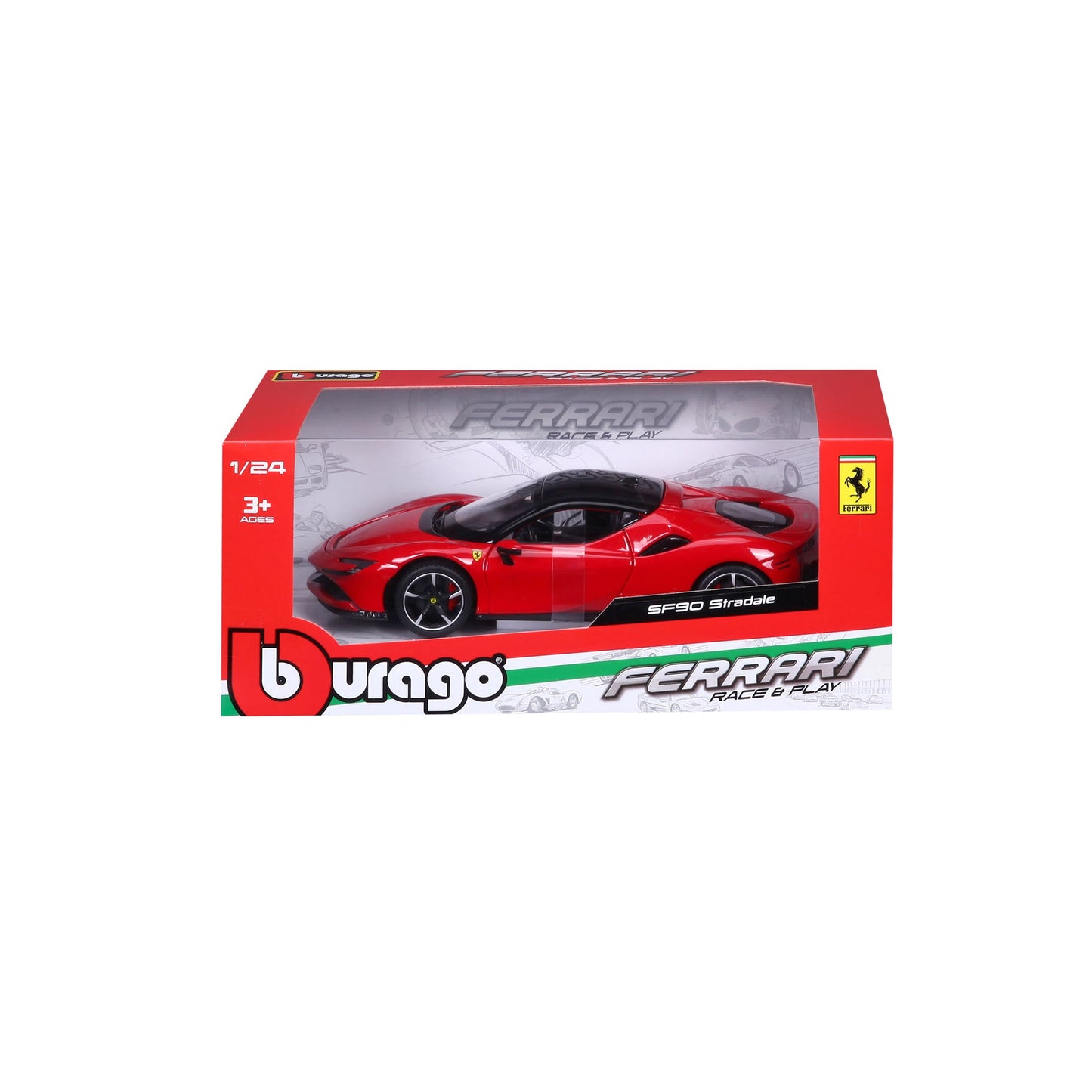 1:24 Ferrari SF90 Stradale Race and Play Red Diecast Model Car (18-26028)