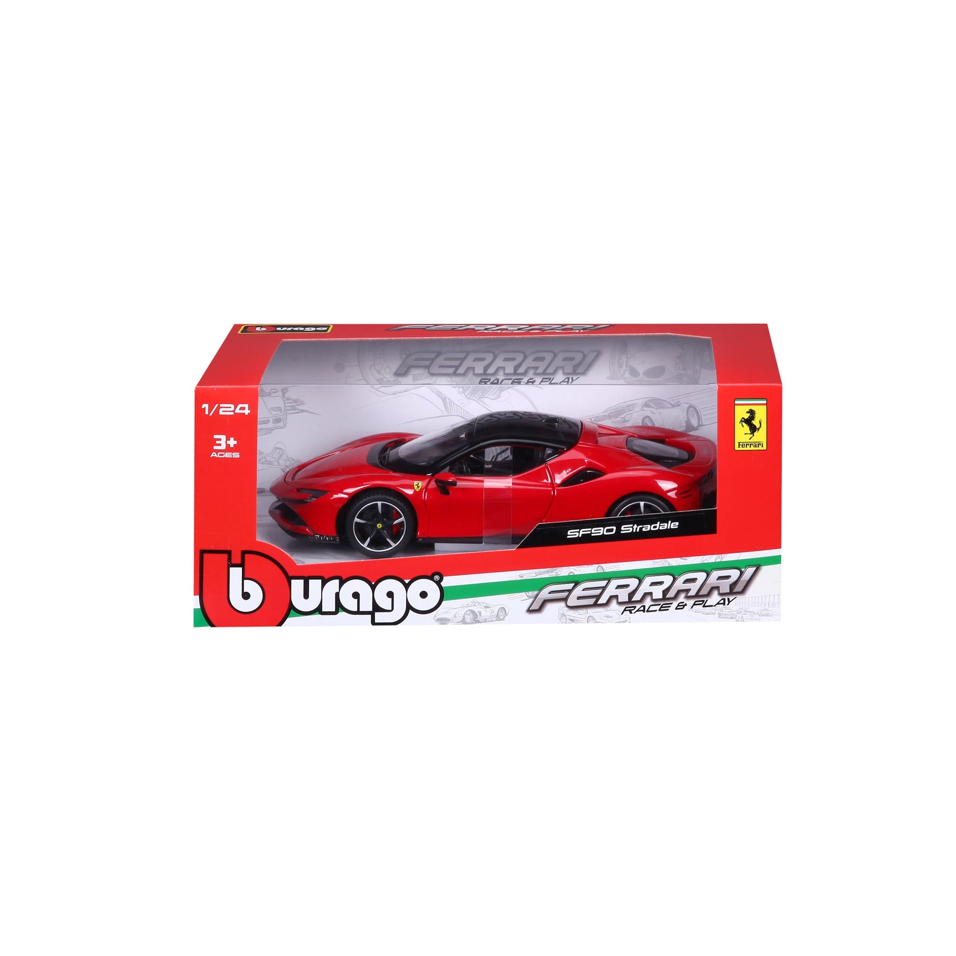1:24 Ferrari SF90 Stradale Race and Play Red Diecast Model Car (18-26028)
