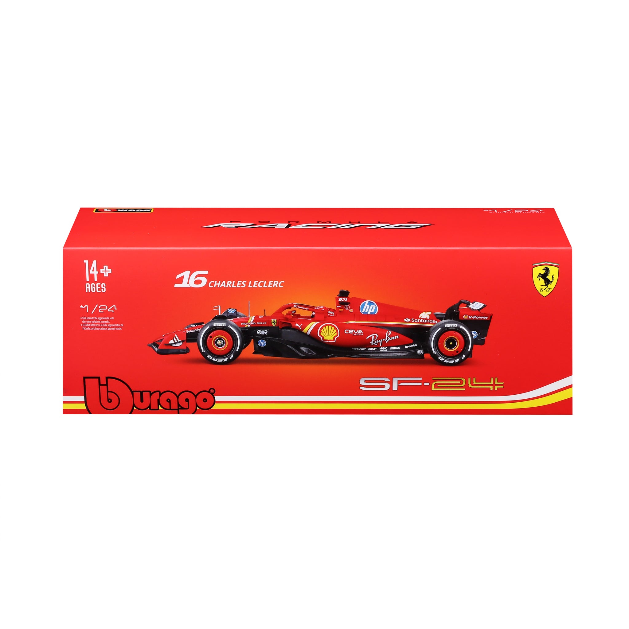 Bburago 1/24 Scale 2024 Ferrari SF-24 #16 Charles Leclerc F1 Diecast Model Car with Display Case