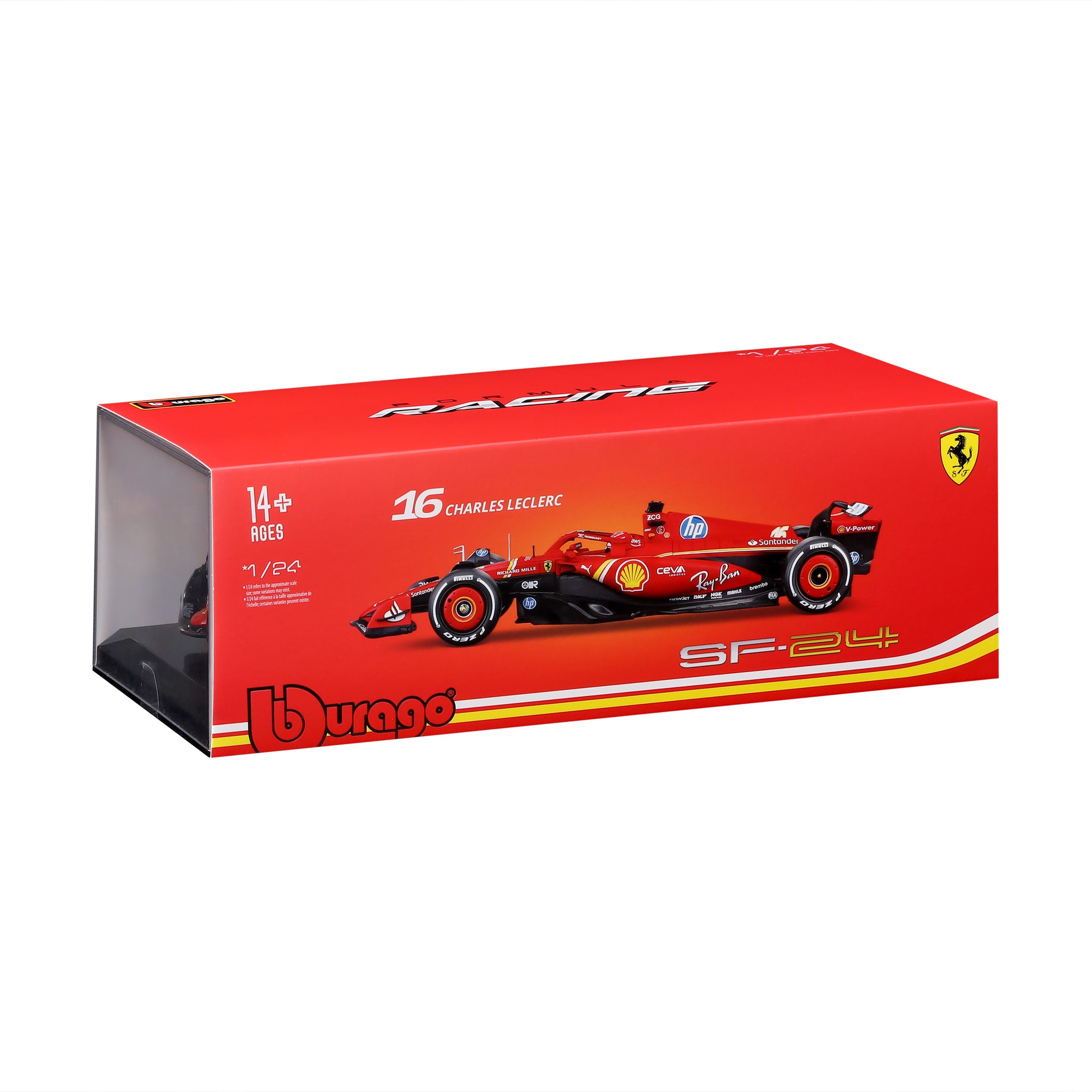 Bburago 1/24 Scale 2024 Ferrari SF-24 #16 Charles Leclerc F1 Diecast Model Car with Display Case