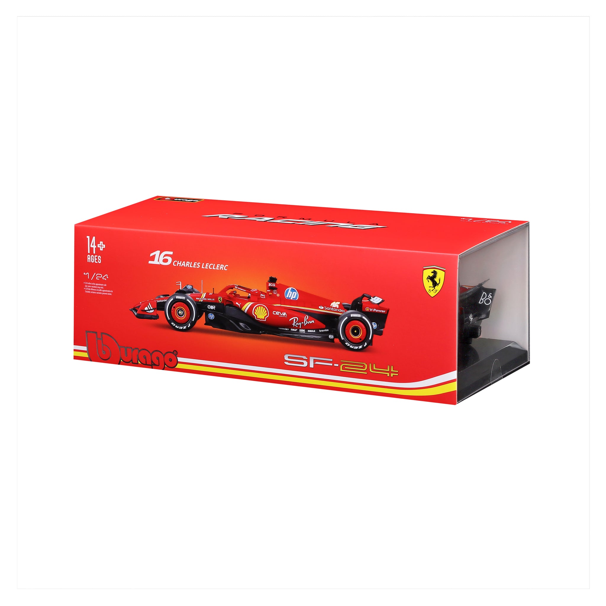 Bburago 1/24 Scale 2024 Ferrari SF-24 #16 Charles Leclerc F1 Diecast Model Car with Display Case