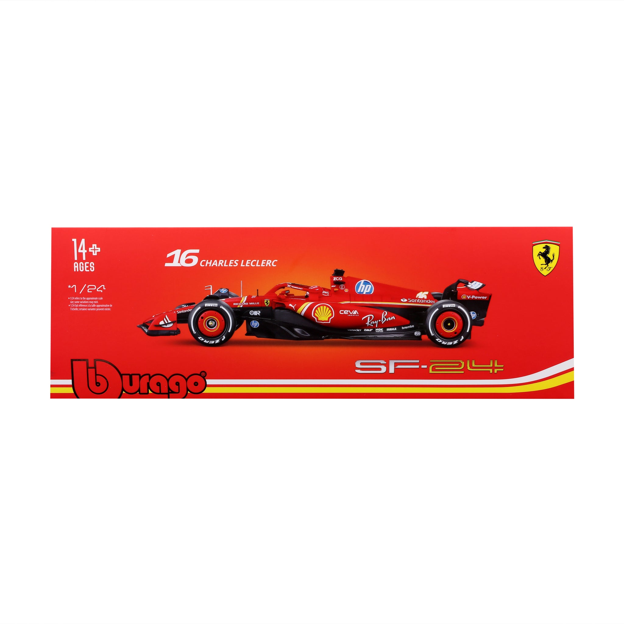 Bburago 1/24 Scale 2024 Ferrari SF-24 #16 Charles Leclerc F1 Diecast Model Car with Display Case