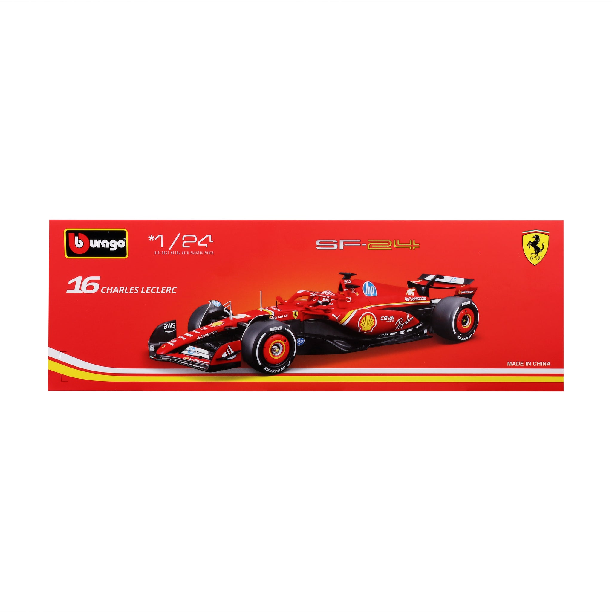 Bburago 1/24 Scale 2024 Ferrari SF-24 #16 Charles Leclerc F1 Diecast Model Car with Display Case