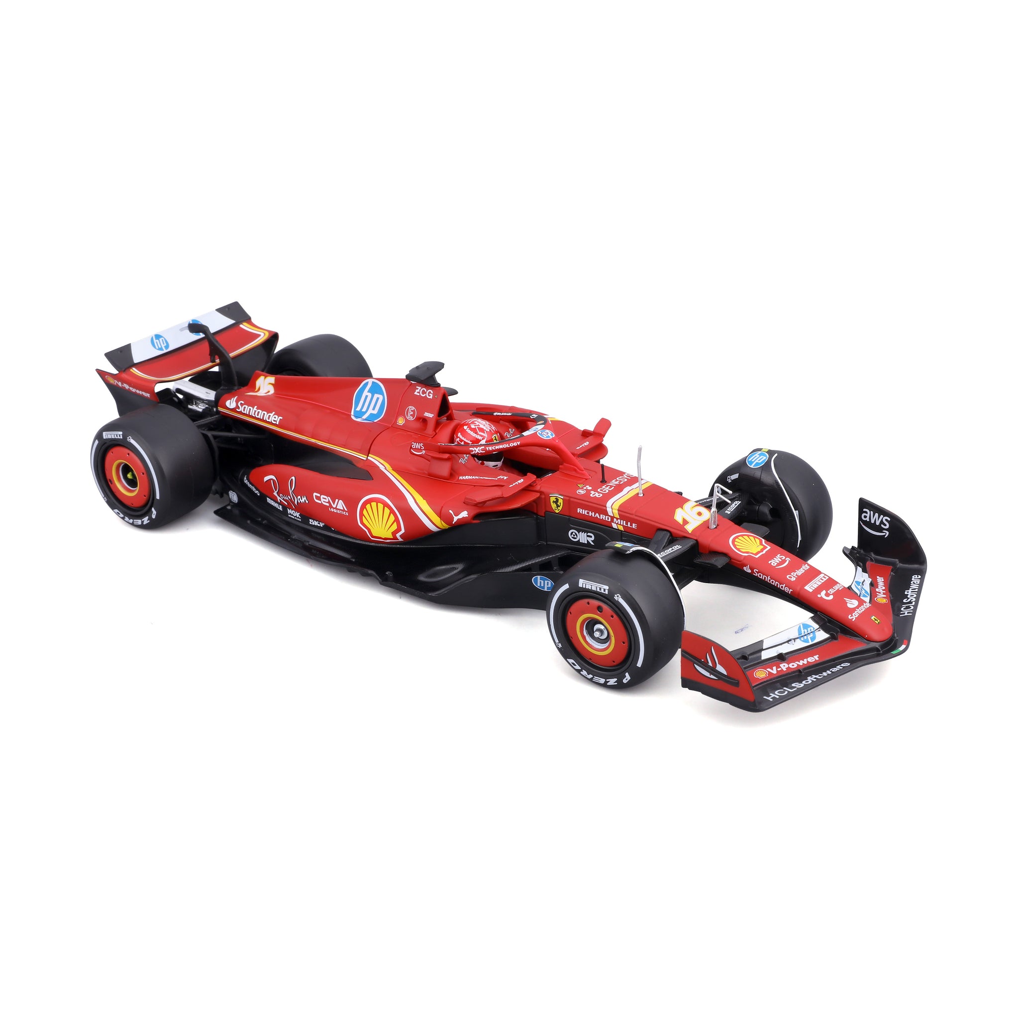 Bburago 1/24 Scale 2024 Ferrari SF-24 #16 Charles Leclerc F1 Diecast Model Car with Display Case