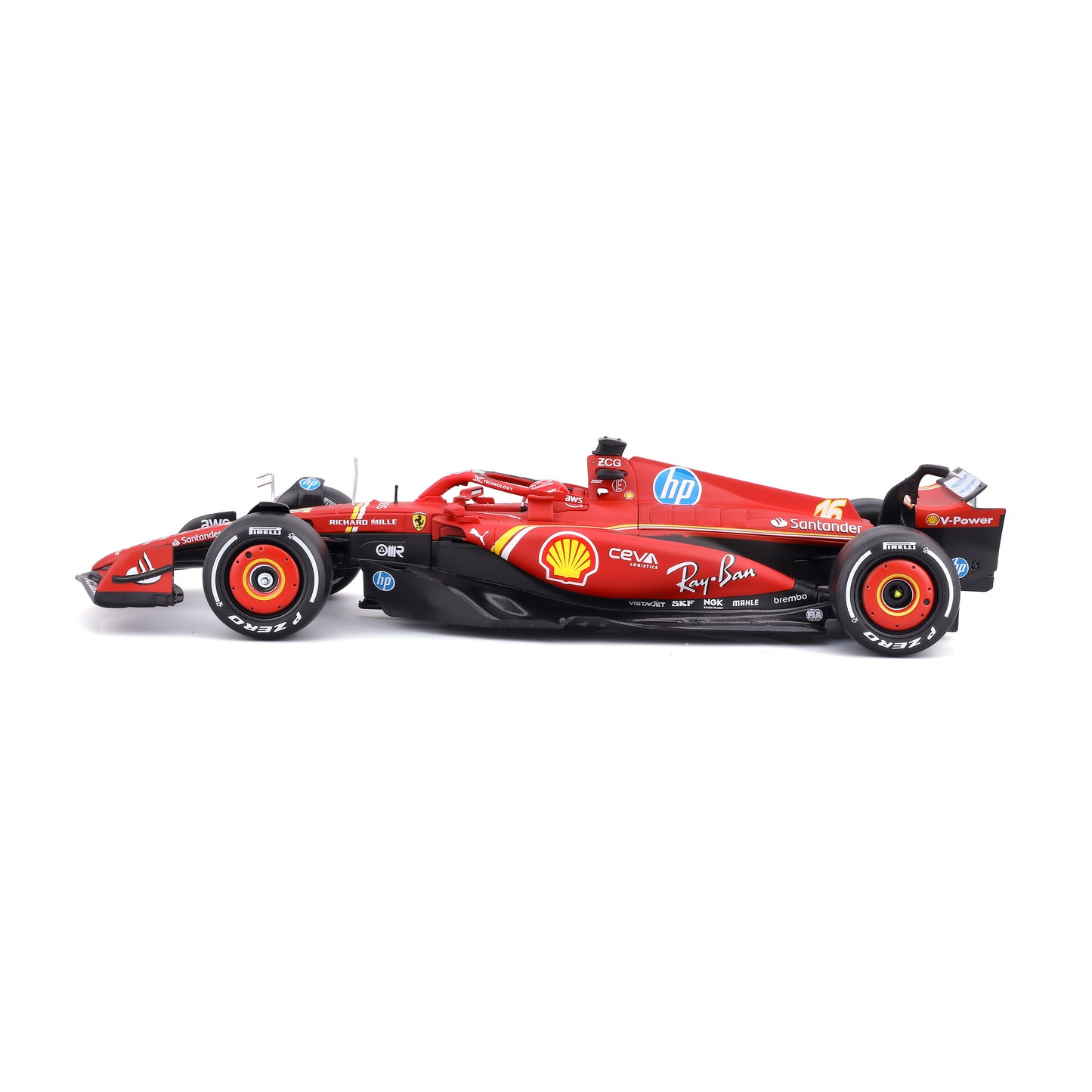 Bburago 1/24 Scale 2024 Ferrari SF-24 #16 Charles Leclerc F1 Diecast Model Car with Display Case