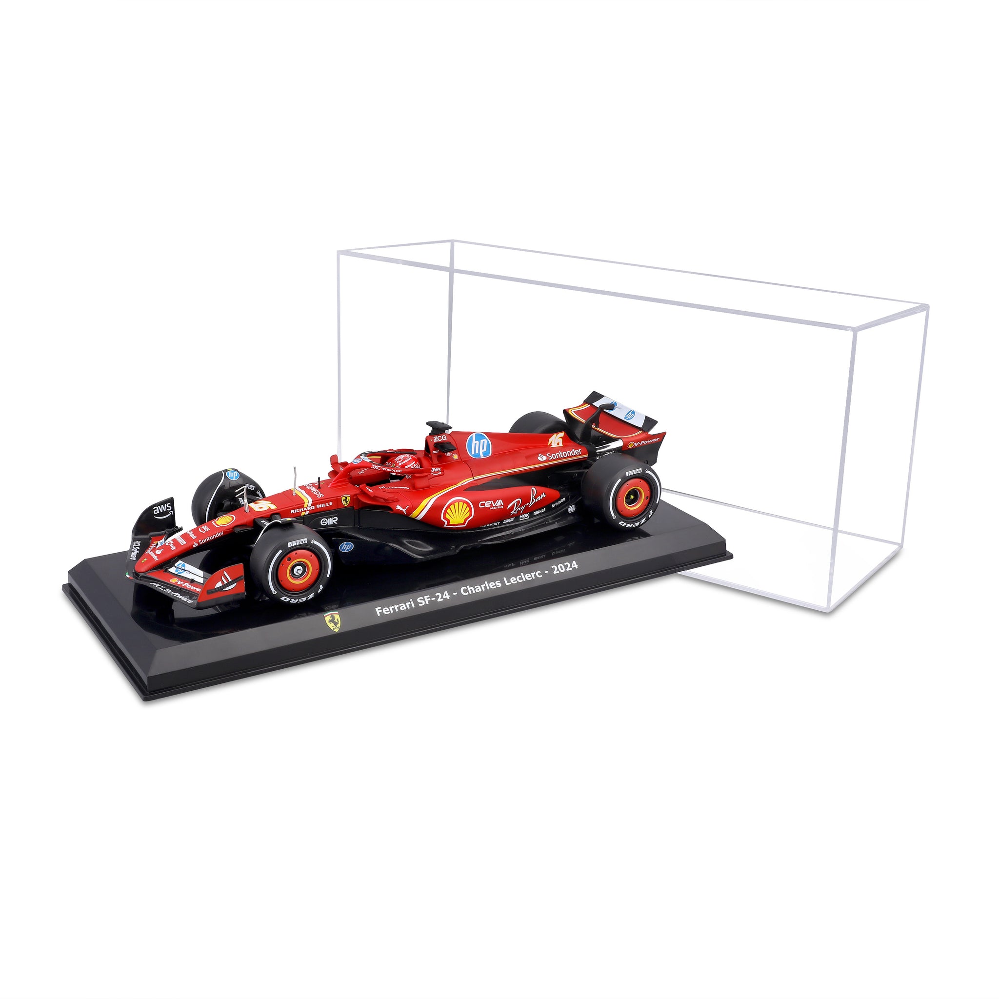 Bburago 1/24 Scale 2024 Ferrari SF-24 #16 Charles Leclerc F1 Diecast Model Car with Display Case