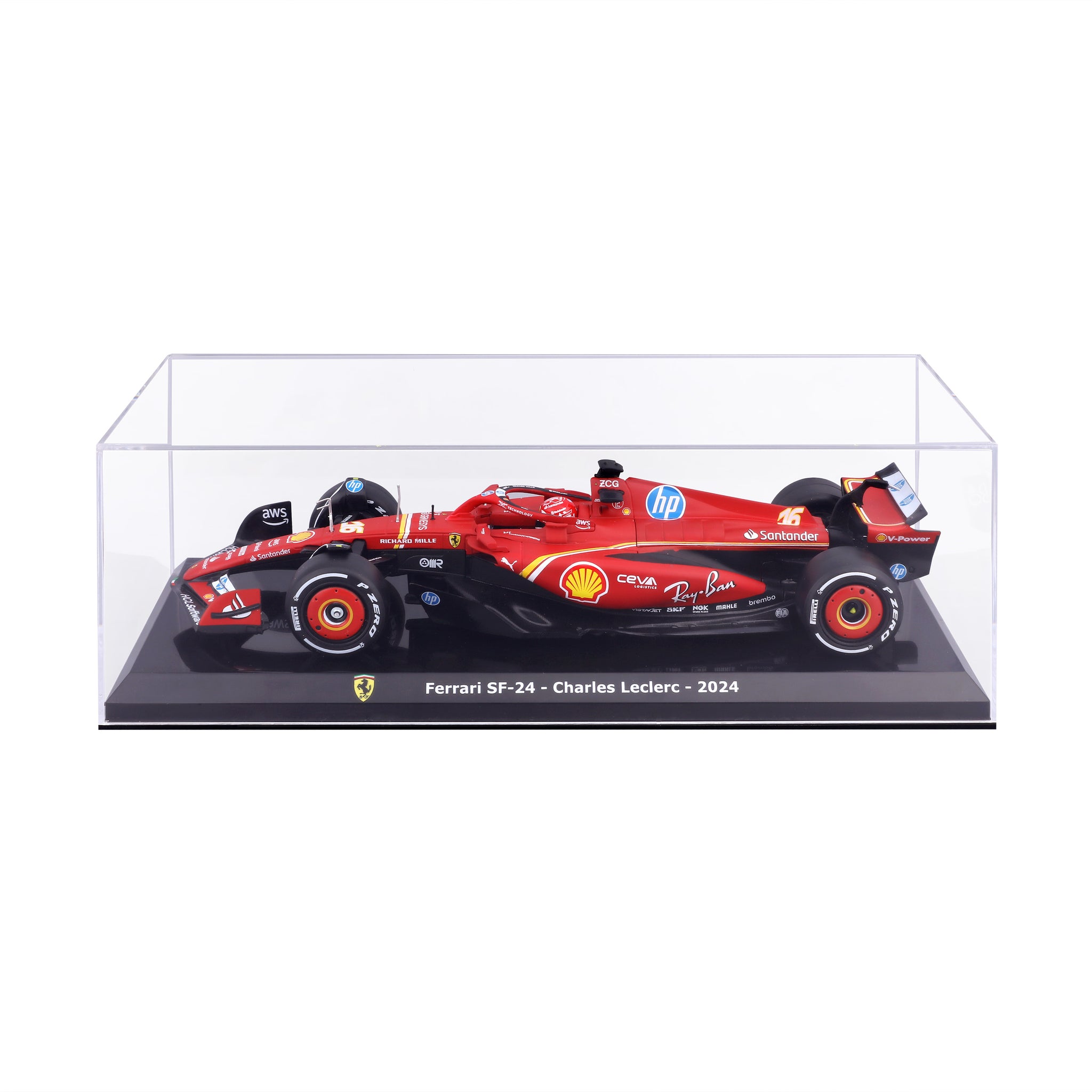Bburago 1/24 Scale 2024 Ferrari SF-24 #16 Charles Leclerc F1 Diecast Model Car with Display Case