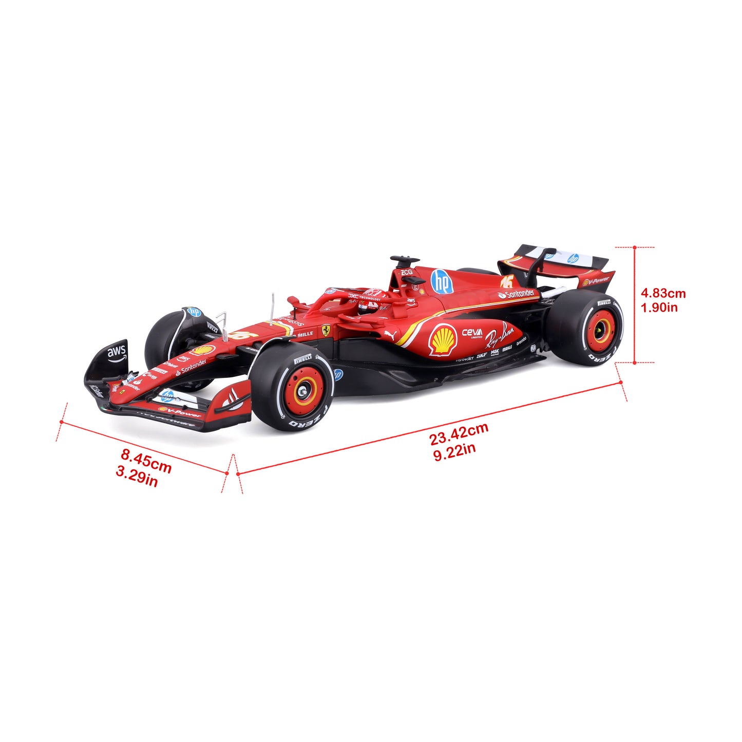 Bburago 1/24 Scale 2024 Ferrari SF-24 #16 Charles Leclerc F1 Diecast Model Car with Display Case