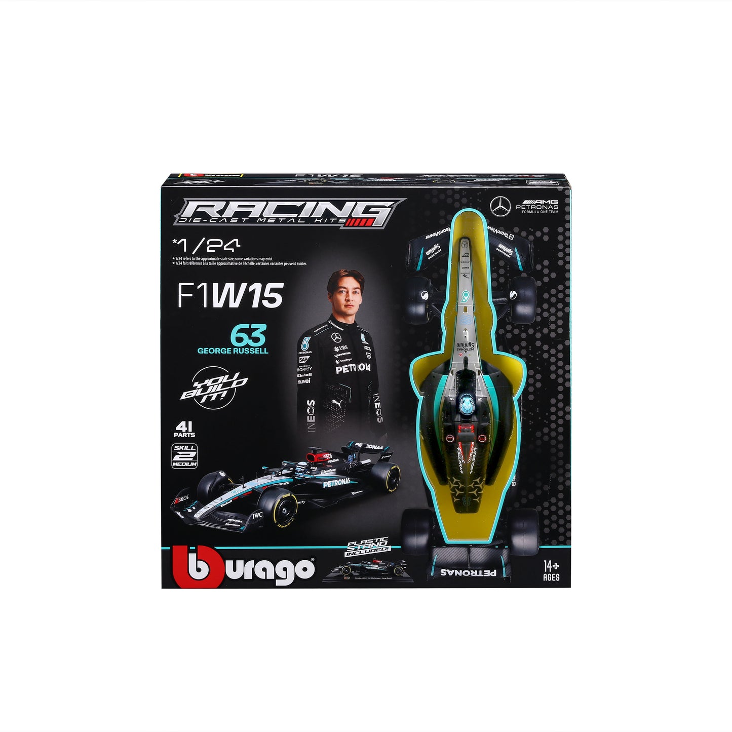Bburago 1:24 Scale Diecast Model Kit 2024 Mercedes-AMG F1 W15 E Performance - #63 George Russell