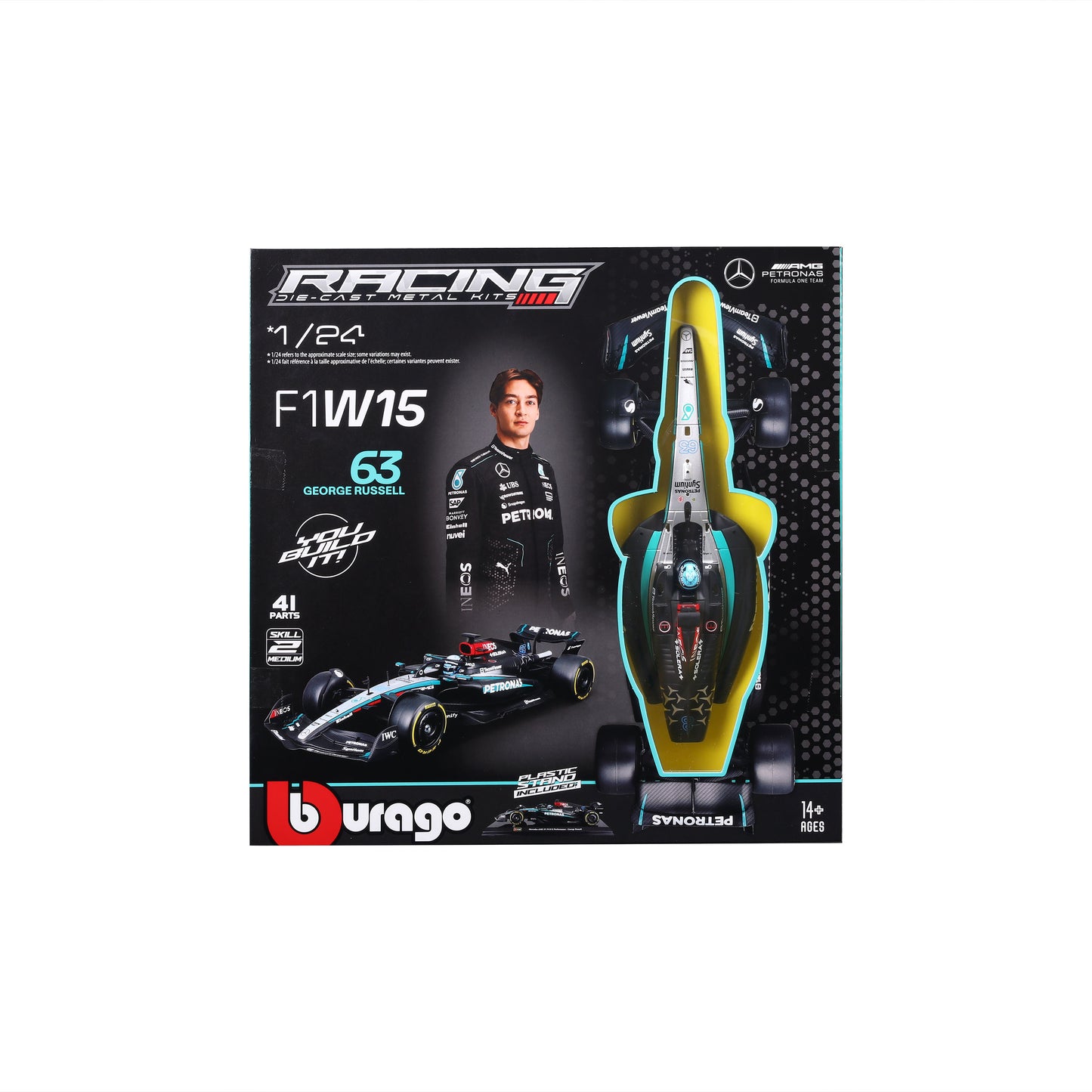 Bburago 1:24 Scale Diecast Model Kit 2024 Mercedes-AMG F1 W15 E Performance - #63 George Russell