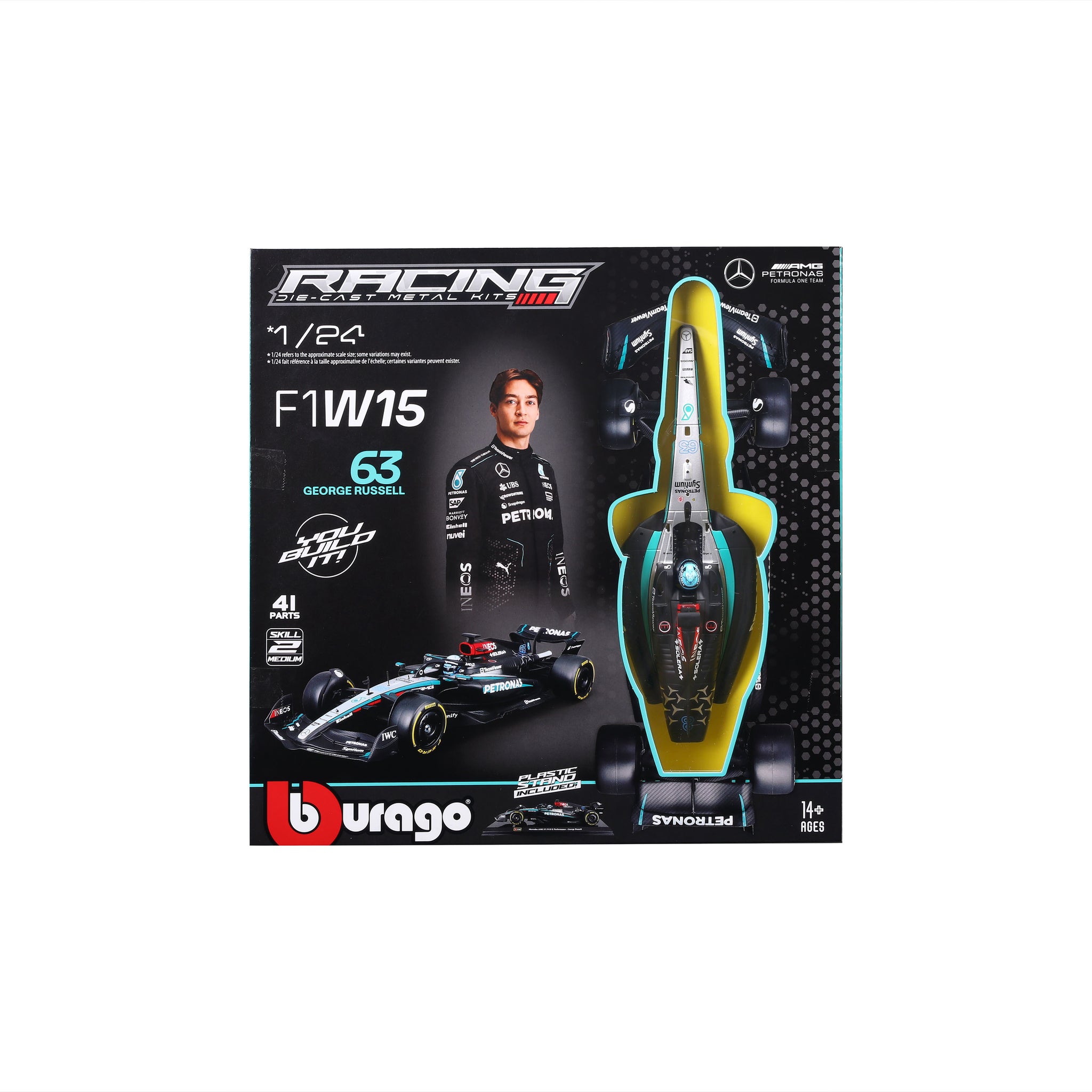 Bburago 1:24 Scale Diecast Model Kit 2024 Mercedes-AMG F1 W15 E Performance - #63 George Russell