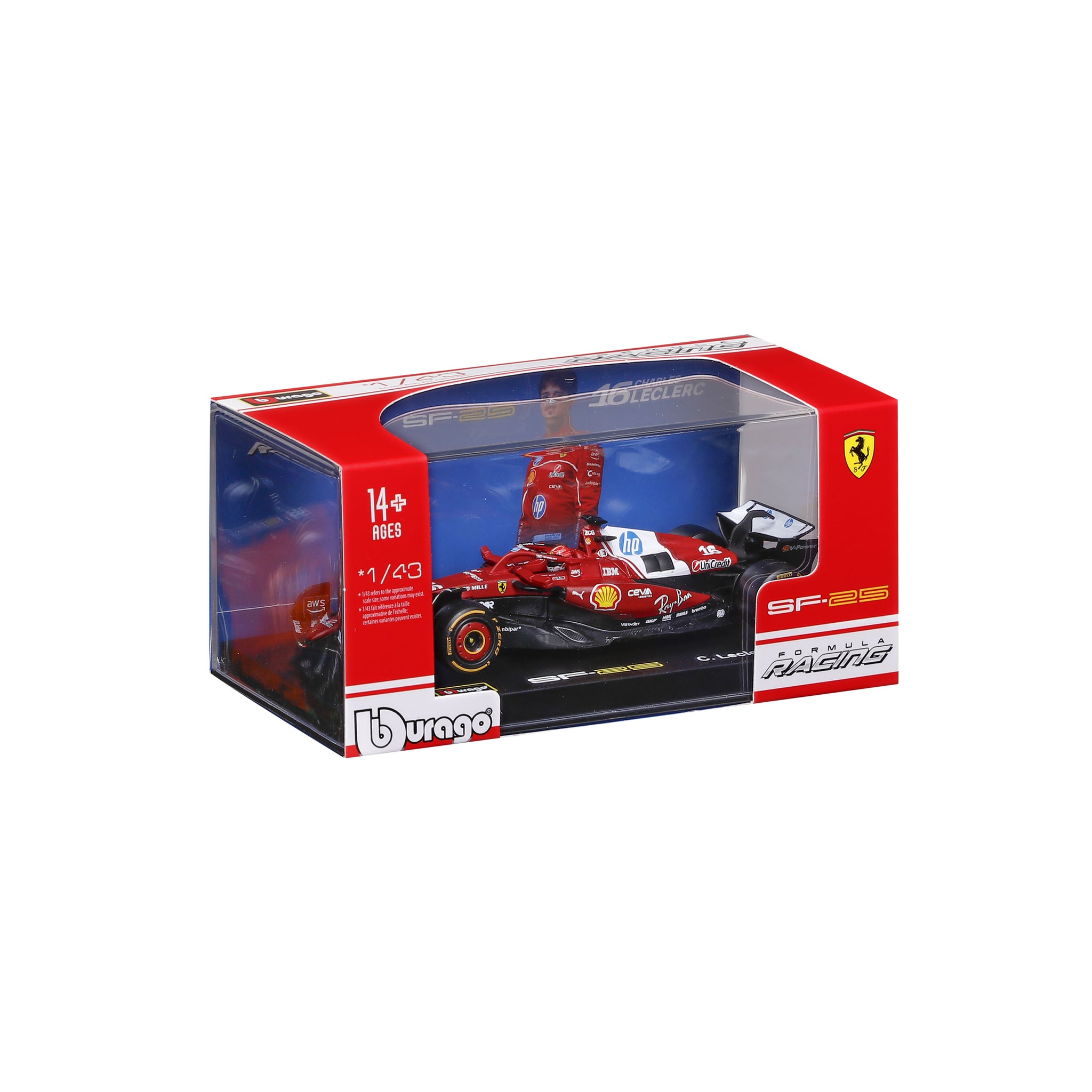 Bburago 1:43 Scale Ferrari SF-25 F1 2025 Charles Leclerc #16 Diecast Model Racing Car