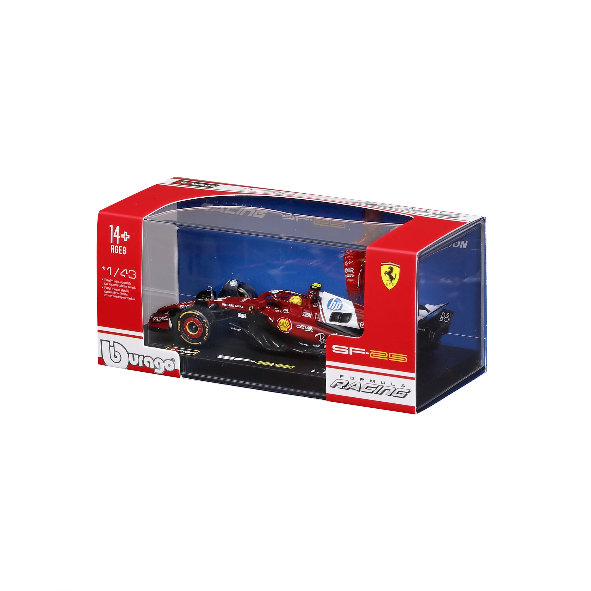 Bburago 1:43 Scale 2025 Ferrari SF-25 Miami GP #44 Lewis Hamilton Diecast Model with Display Case