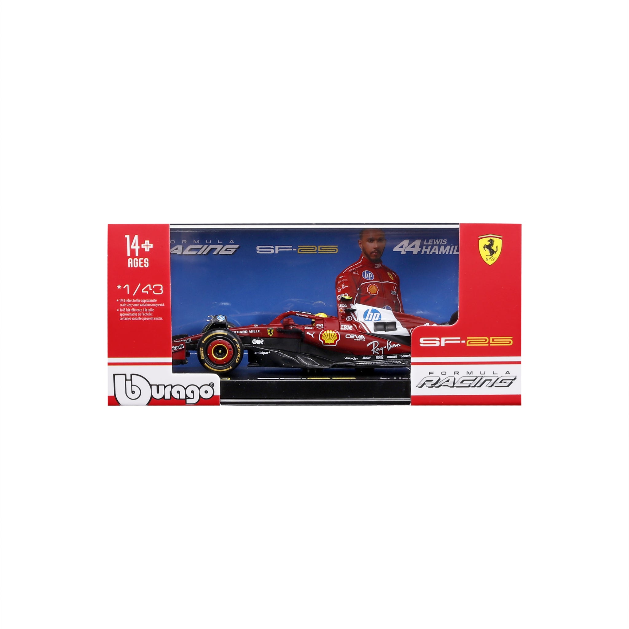 Bburago 1:43 Scale 2025 Ferrari SF-25 Miami GP #44 Lewis Hamilton Diecast Model with Display Case