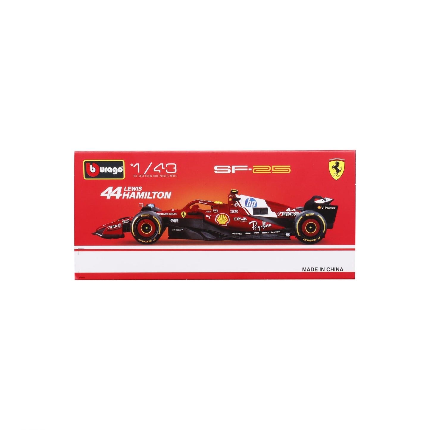 Bburago 1:43 Scale 2025 Ferrari SF-25 Miami GP #44 Lewis Hamilton Diecast Model with Display Case