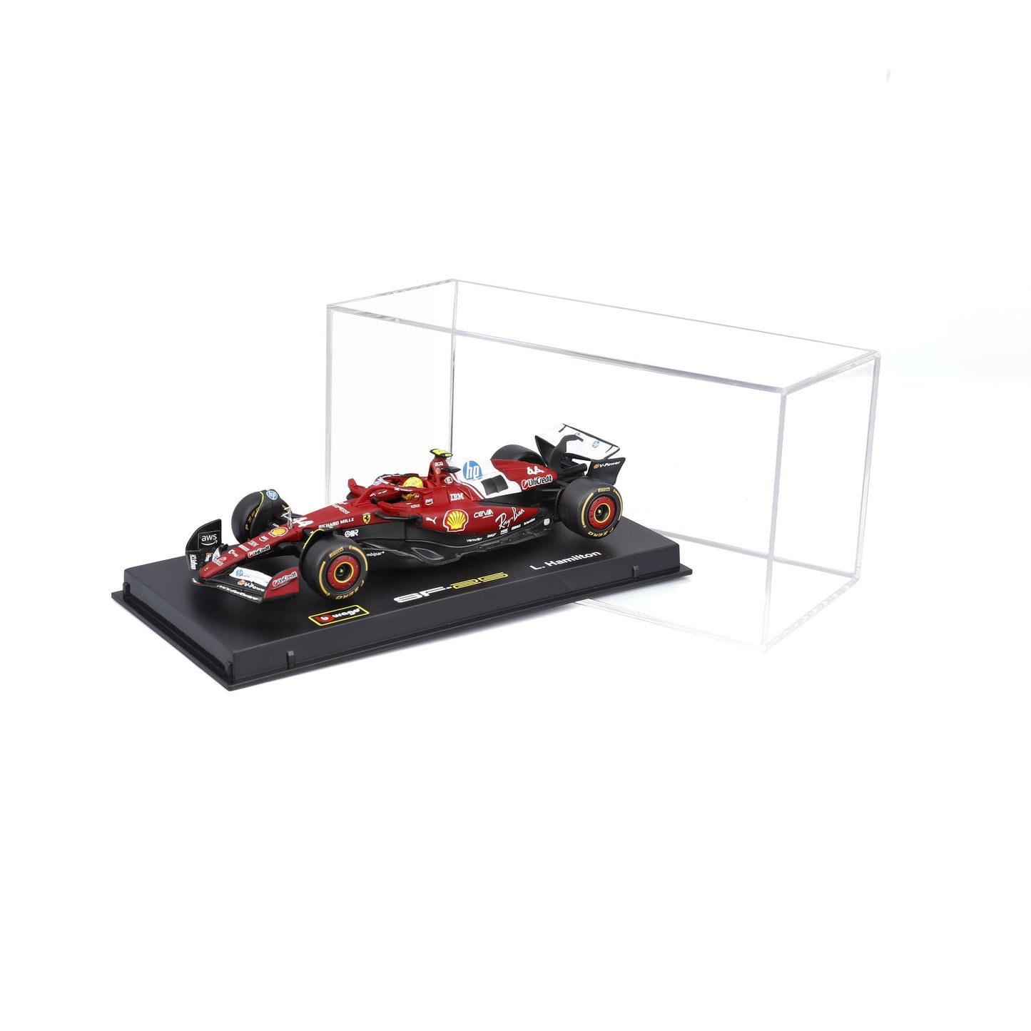 Bburago 1:43 Scale 2025 Ferrari SF-25 Miami GP #44 Lewis Hamilton Diecast Model with Display Case
