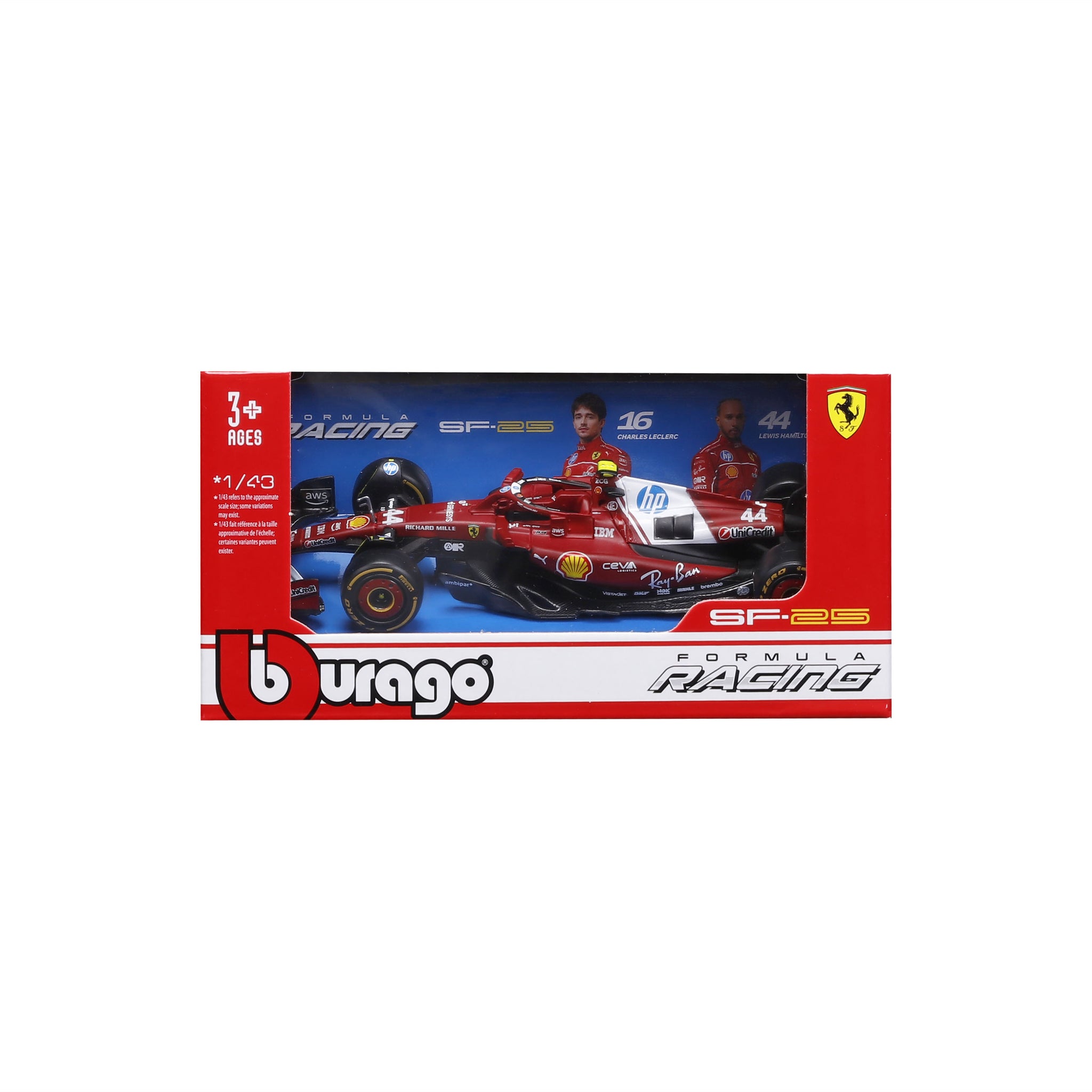 Bburago 1/43 Scale 2025 Ferrari SF-25 Miami Grand Prix Livery #44 Lewis Hamilton Diecast Model