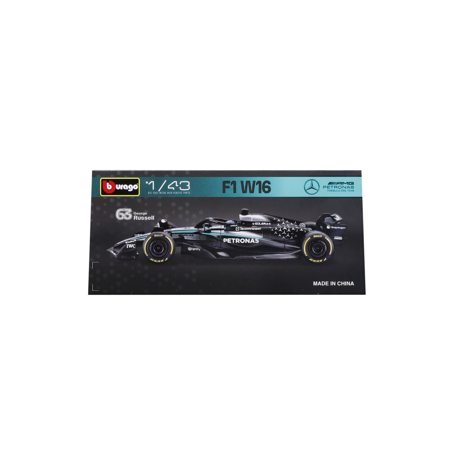 Bburago 1:43 Scale Diecast Model 2025 Mercedes-AMG F1 W16 Race Car - #63 George Russell With Display Case