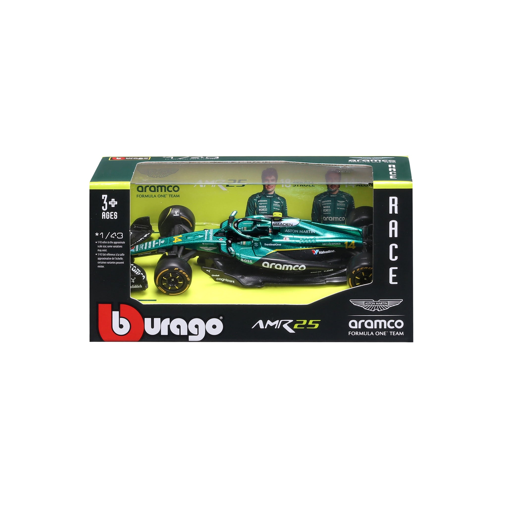 Bburago 1:43 Scale Aston Martin AMR25 F1 2025 Fernando Alonso #14 Diecast Model Racing Car