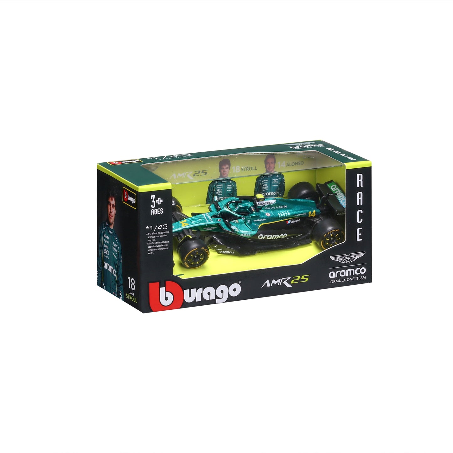Bburago 1:43 Scale Aston Martin AMR25 F1 2025 Fernando Alonso #14 Diecast Model Racing Car