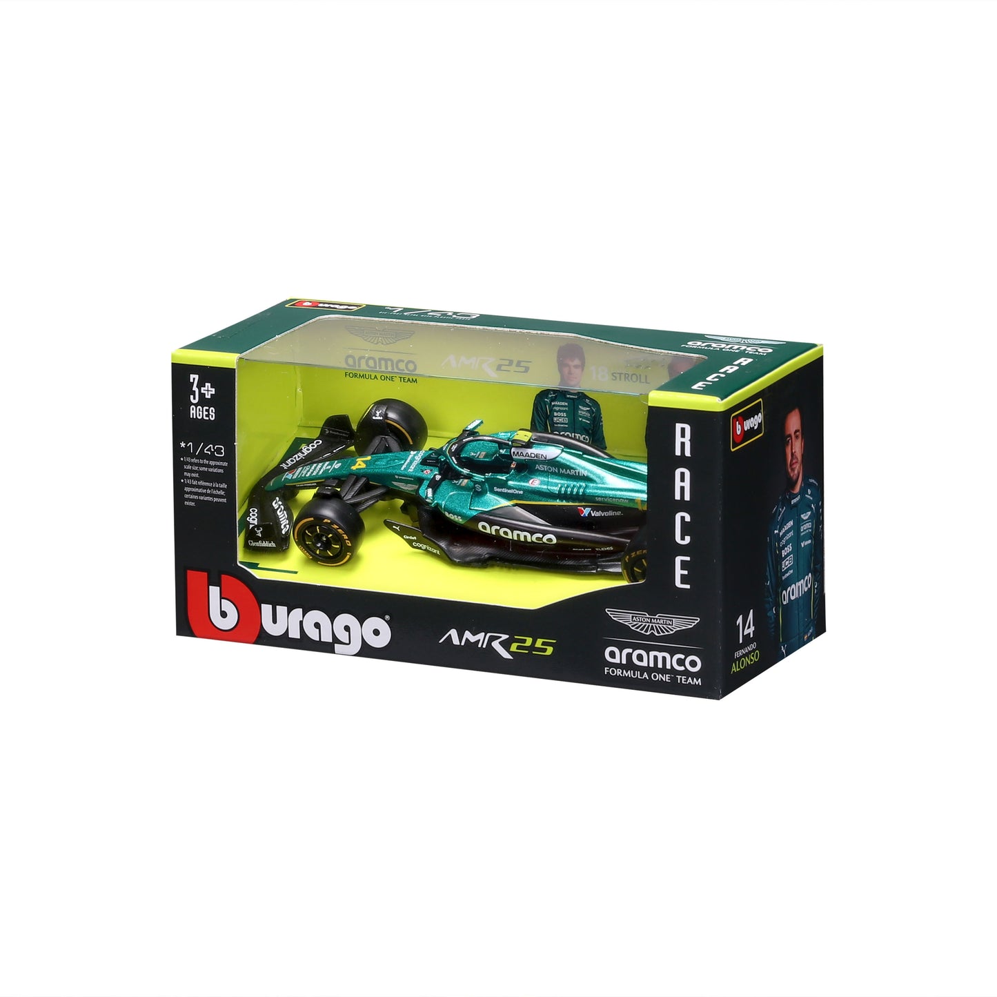 Bburago 1:43 Scale Aston Martin AMR25 F1 2025 Fernando Alonso #14 Diecast Model Racing Car