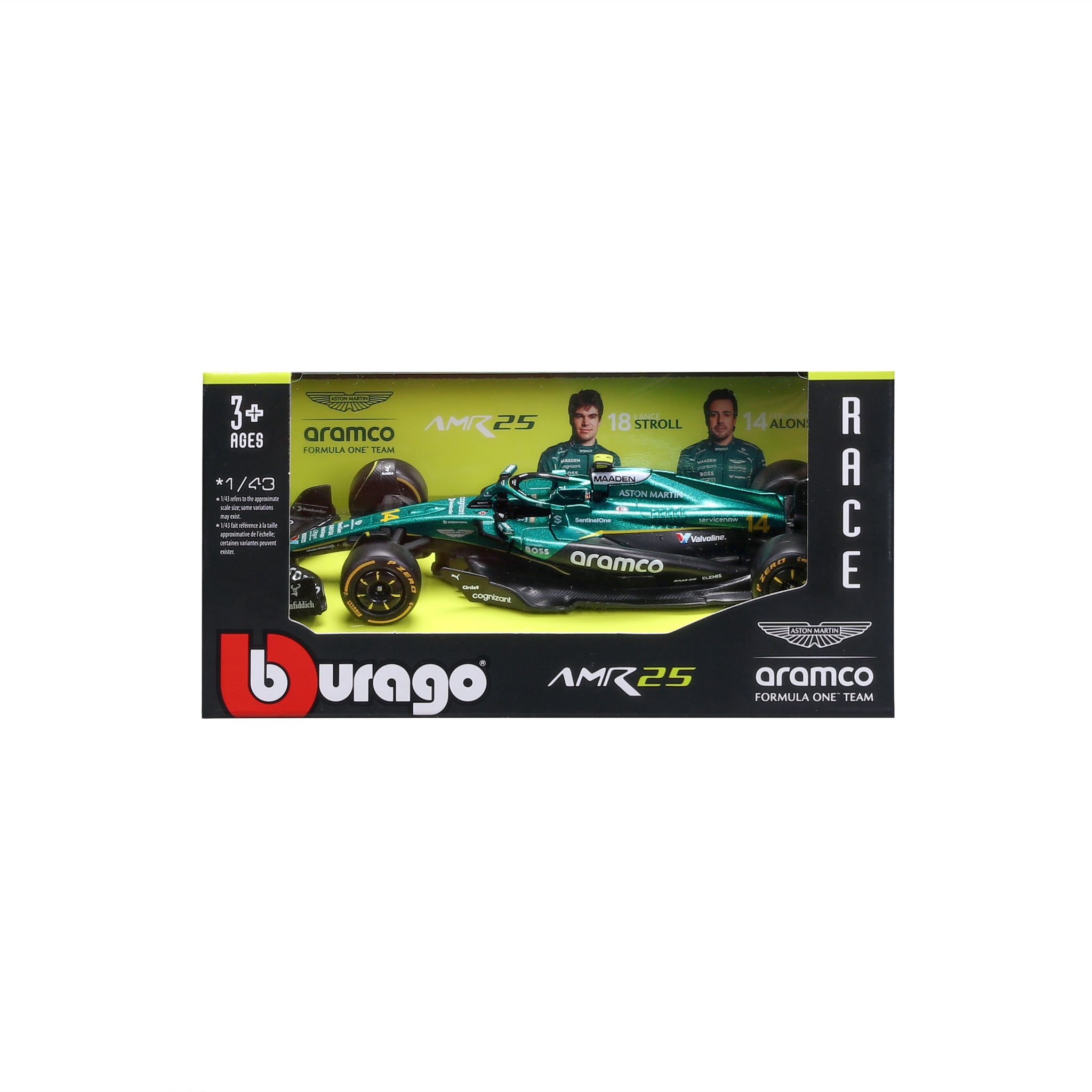 Bburago 1:43 Scale Aston Martin AMR25 F1 2025 Fernando Alonso #14 Diecast Model Racing Car