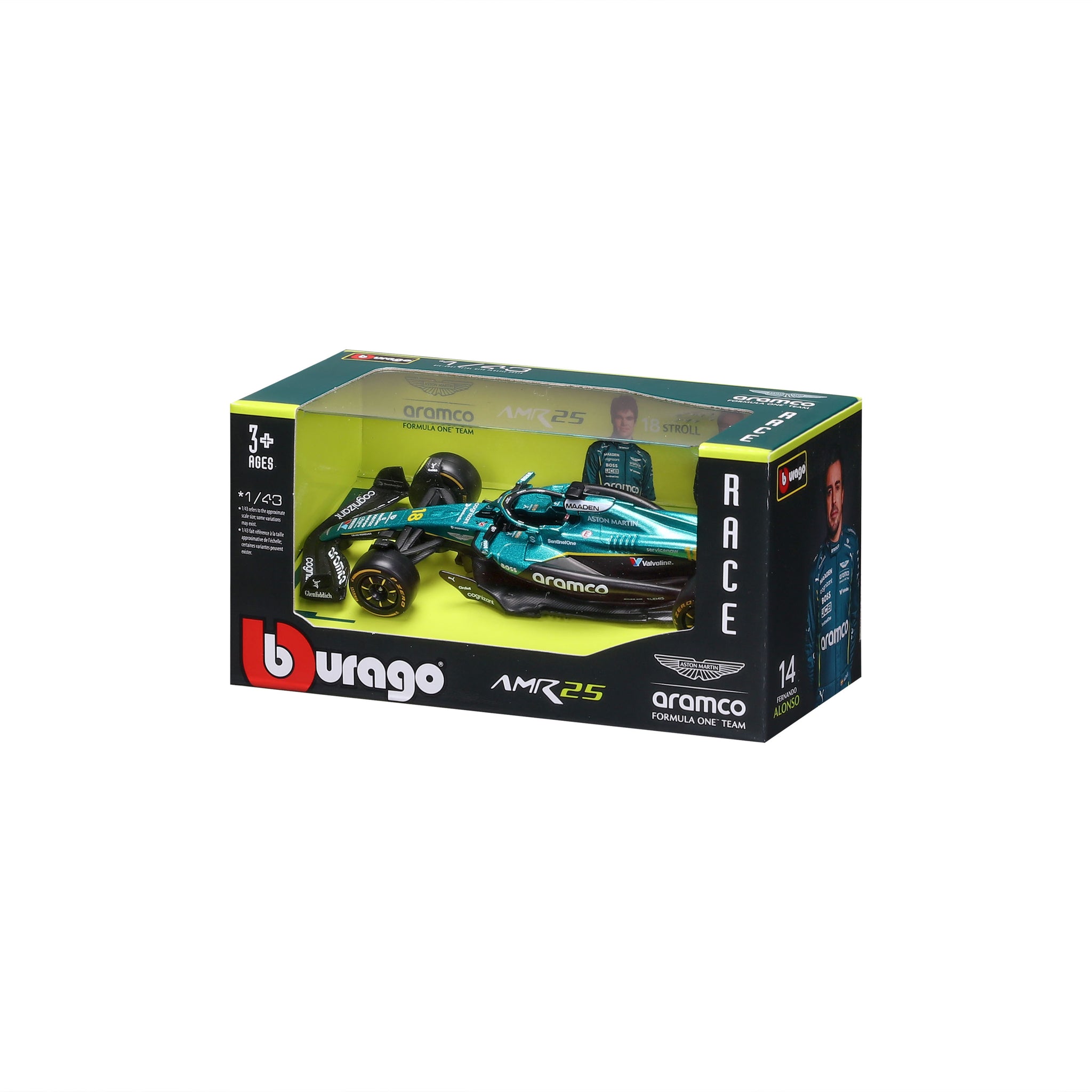 Bburago 1/43 Scale 2025 Aston Martin AMR25 #18 Lance Stroll Formula 1 Diecast Model