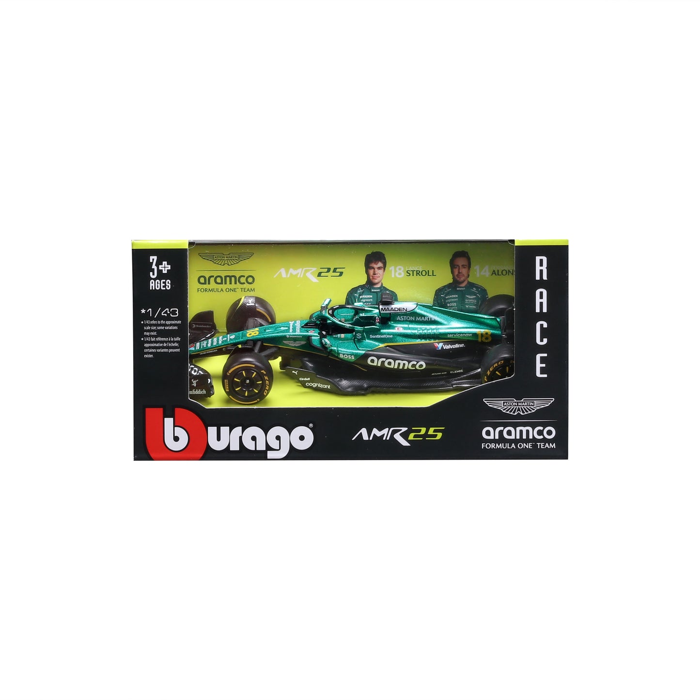 Bburago 1/43 Scale 2025 Aston Martin AMR25 #18 Lance Stroll Formula 1 Diecast Model