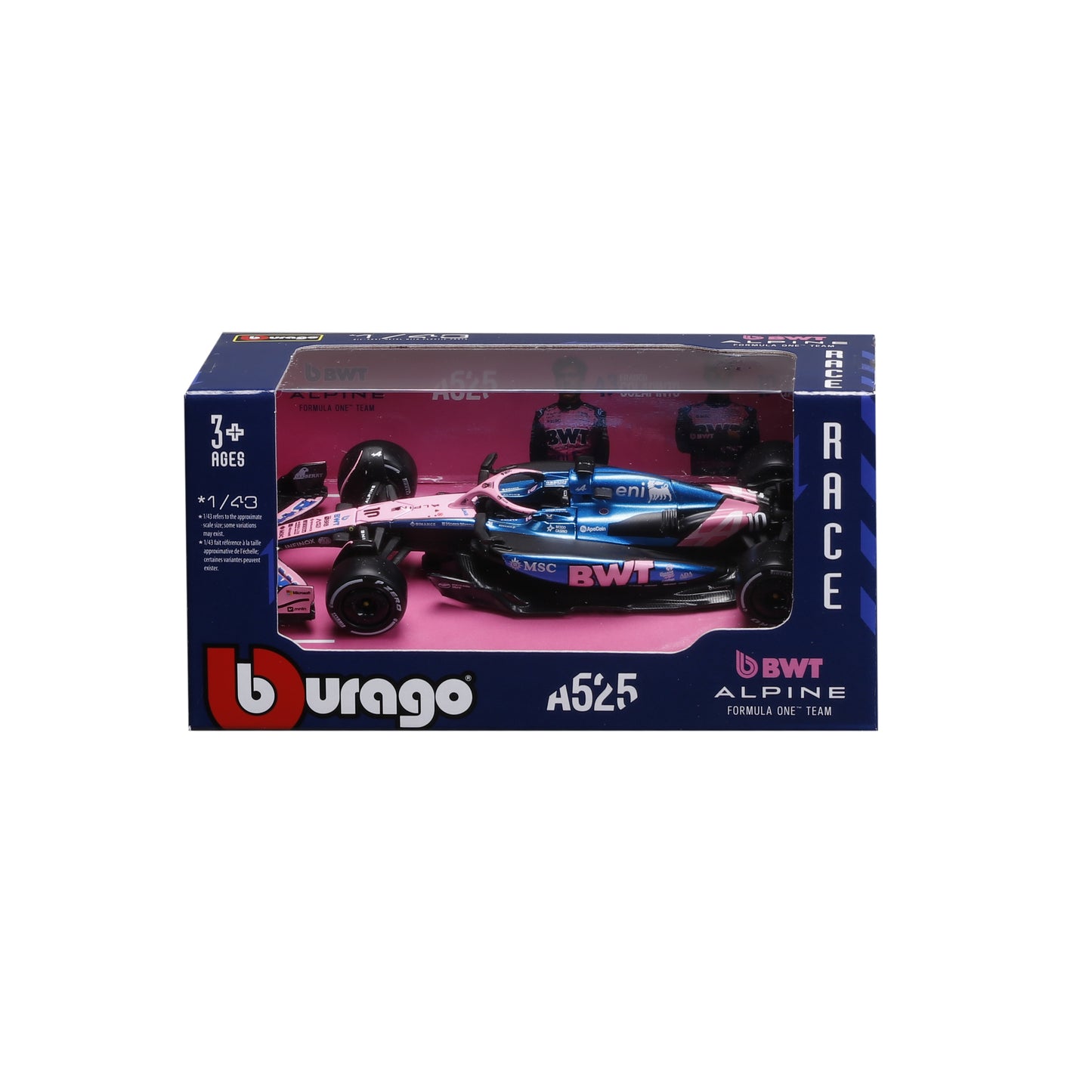 Bburago 1/43 Scale Diecast 2025 BWT Alpine F1 Team A525 - #10 Pierre Gasly Model Race Car
