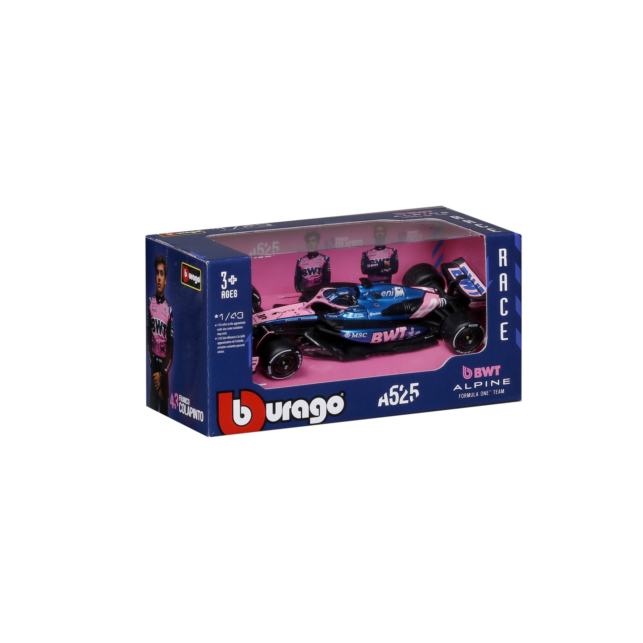 Bburago 1/43 Scale Diecast 2025 BWT Alpine F1 Team A525 - #10 Pierre Gasly Model Race Car