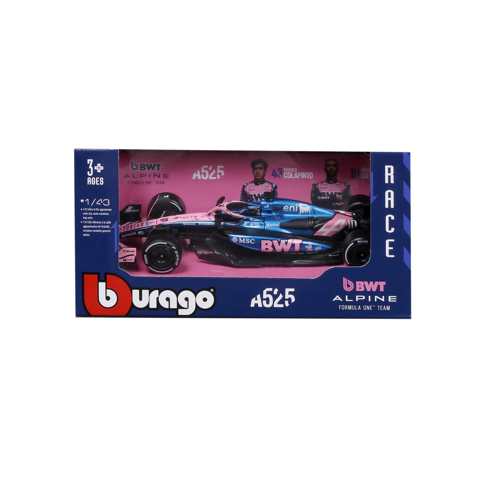 Bburago 1/43 Scale Diecast 2025 BWT Alpine F1 Team A525 - #10 Pierre Gasly Model Race Car