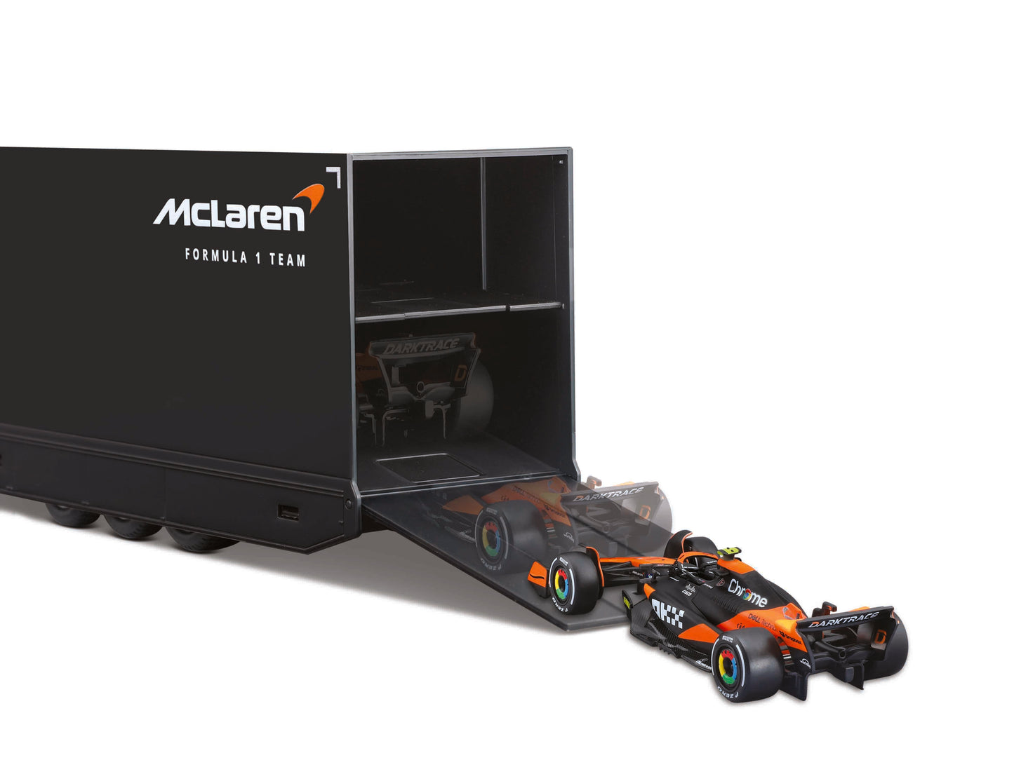 Bburago 1:43 Scale Mercedes-Benz Actros 2 Transporter and McLaren MCL38 F1 2024 Lando Norris #4 Diecast Hauler Set