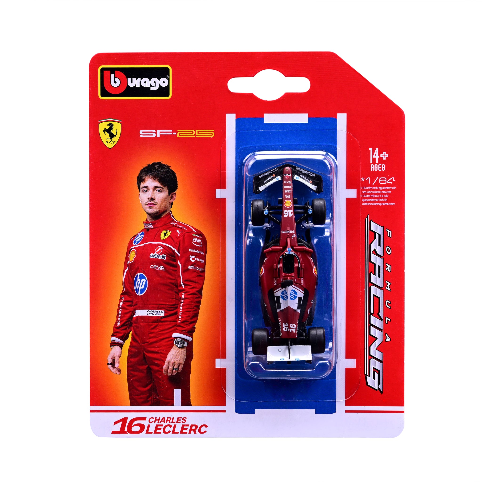 Bburago 1/64 Scale Diecast 2025 Ferrari SF-25 F1 Race Car - #16 Charles Leclerc Collectible Model