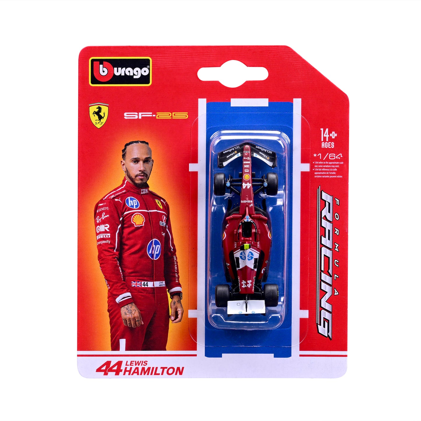 Bburago 1:64 Scale Diecast Model 2025 Ferrari SF-25 Formula 1 Race Car - #44 Lewis Hamilton