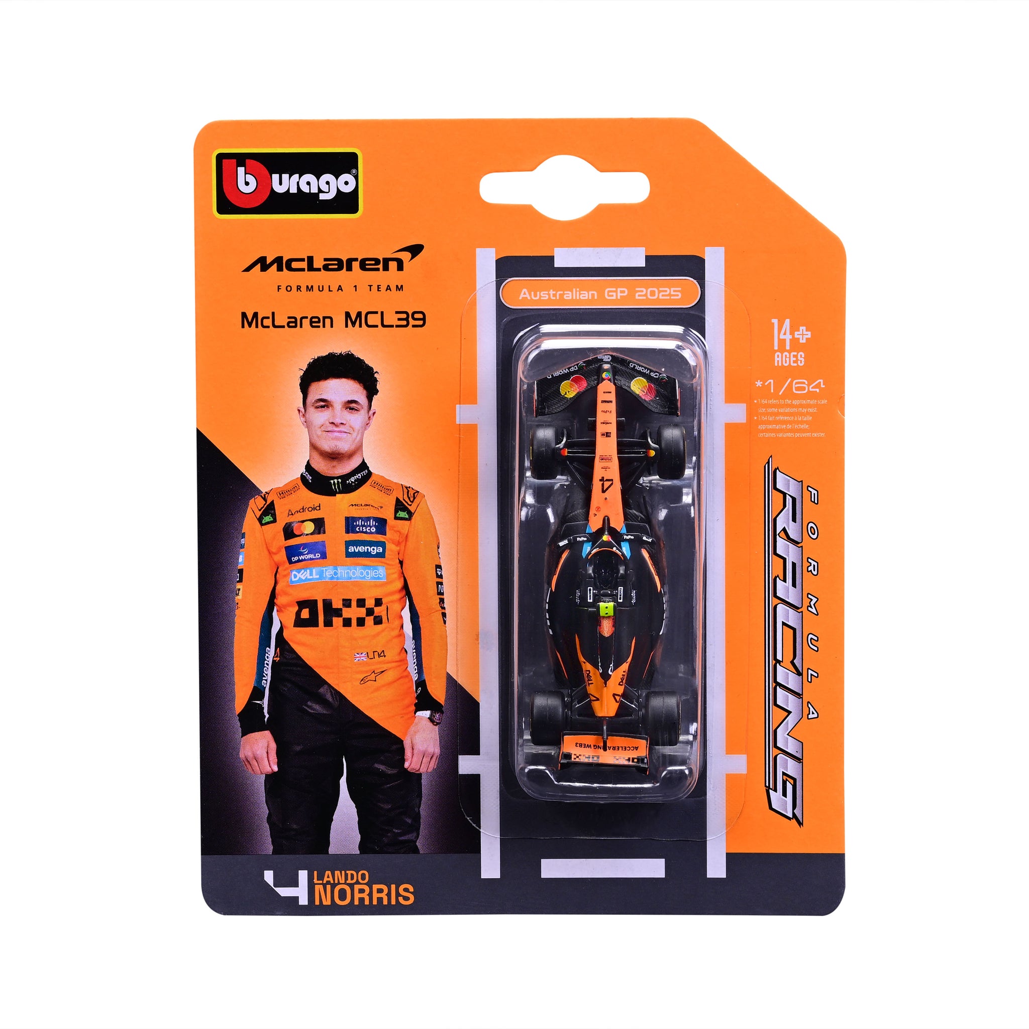 Bburago 1:64 Scale 2025 McLaren MCL39 Formula 1 #4 Lando Norris Diecast Model Car Collectible