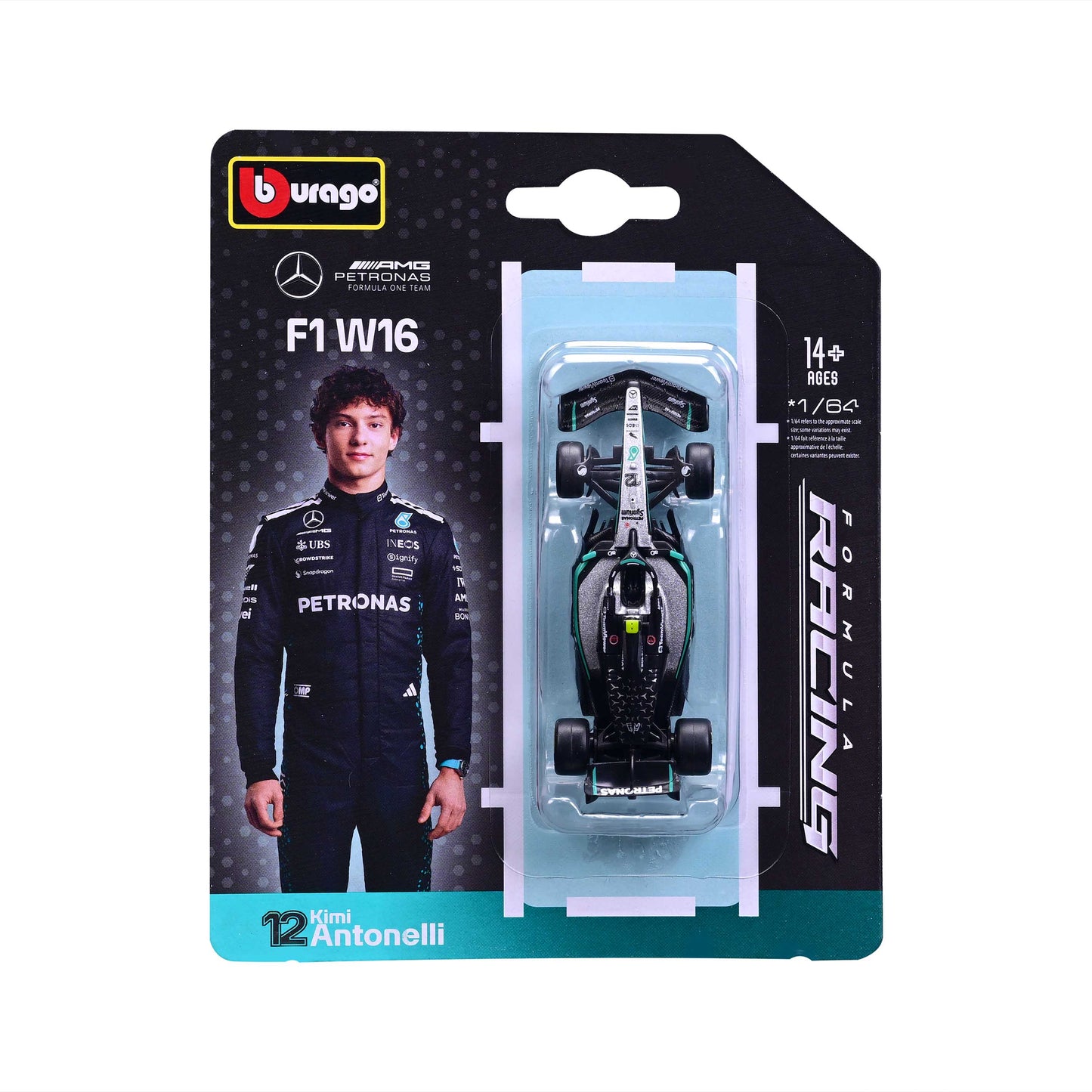 Bburago 1/64 Scale 2025 Mercedes-AMG F1 W16 #12 Kimi Antonelli Diecast Model Race Car