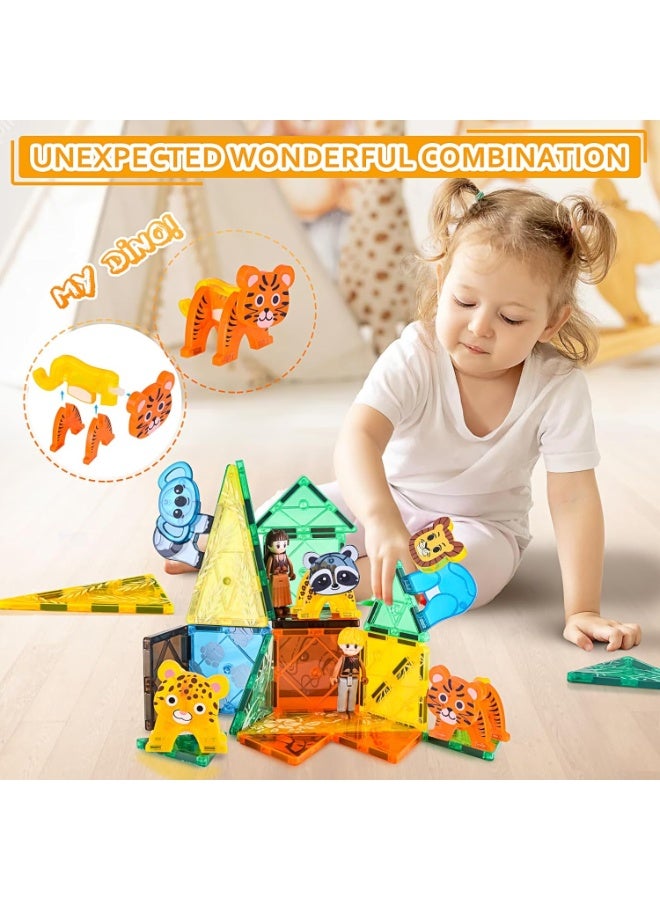 Magnetic Tiles Animal for Toddler, Magnet Tiles Building Toys Set, Prairie World Pretend Play Game, Assembly Structure, Preschool STEM Toy for Kids