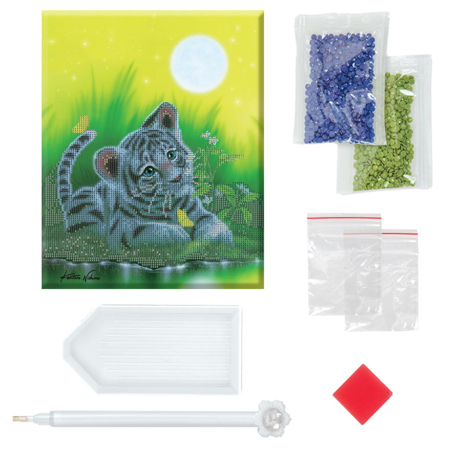 Hinkler Art Maker Light-up Crystal Canvas Tiger Cub and Flowers Craft Activity Kit