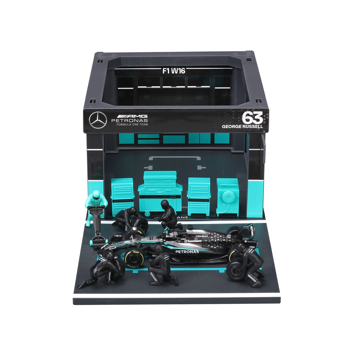 Bburago 1: 43 Formula (without helmet & plastic stand - Mercedes - AMG Petronas F1 W16 Team (2025) 2 - Pk. (Vertical) Die-Cast Model Car