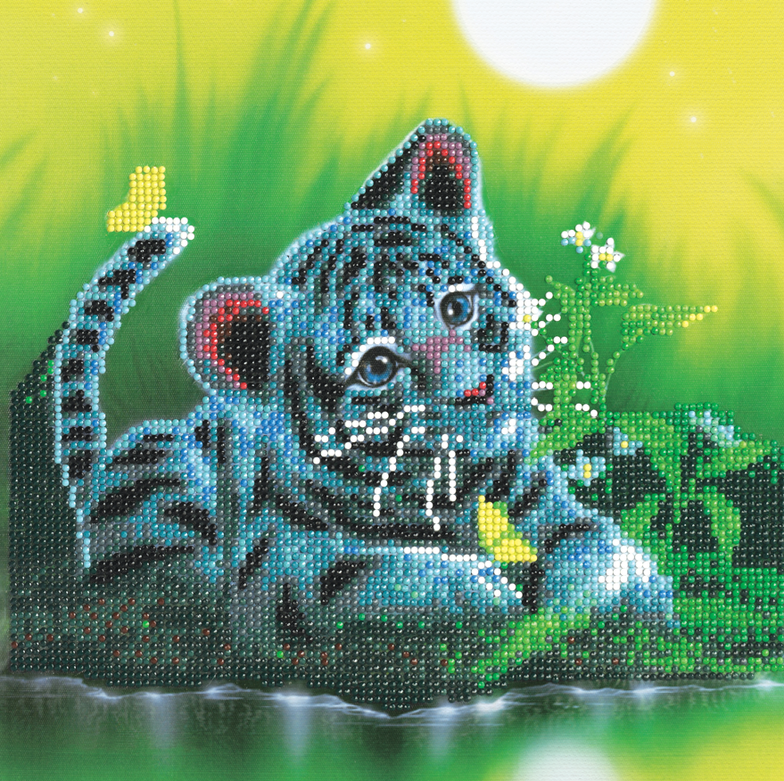 Hinkler Art Maker Light-up Crystal Canvas Tiger Cub and Flowers Craft Activity Kit