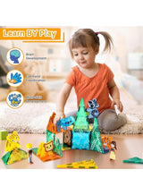 Magnetic Tiles Animal for Toddler, Magnet Tiles Building Toys Set, Prairie World Pretend Play Game, Assembly Structure, Preschool STEM Toy for Kids