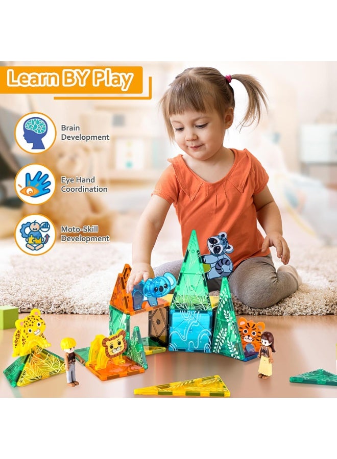 Magnetic Tiles Animal for Toddler, Magnet Tiles Building Toys Set, Prairie World Pretend Play Game, Assembly Structure, Preschool STEM Toy for Kids