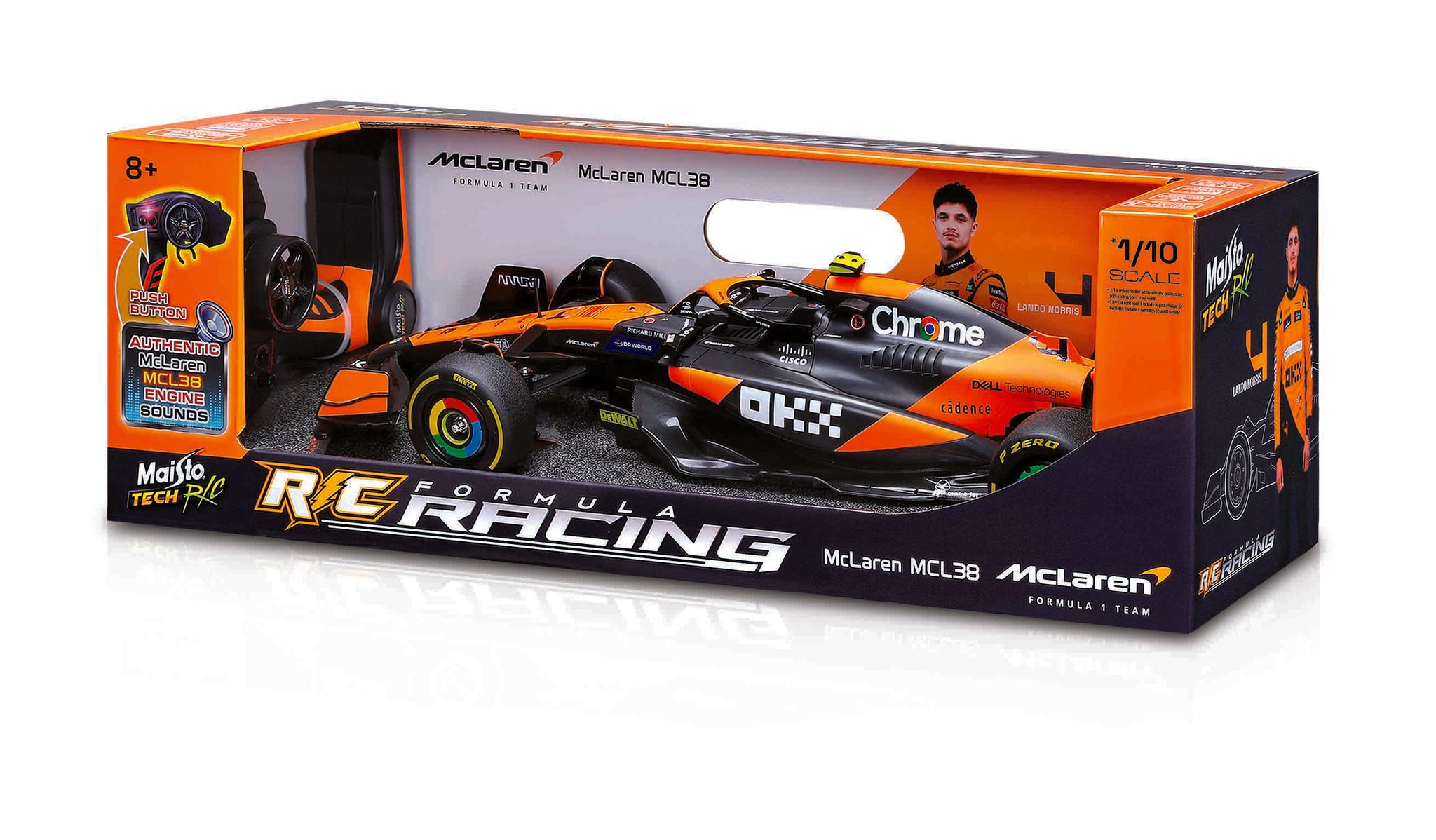 Maisto 1:10 Scale Remote Control McLaren MCL38 F1 Formula Racing Car, 2.4GHz RC Toy Replica (Item No. 82777)
