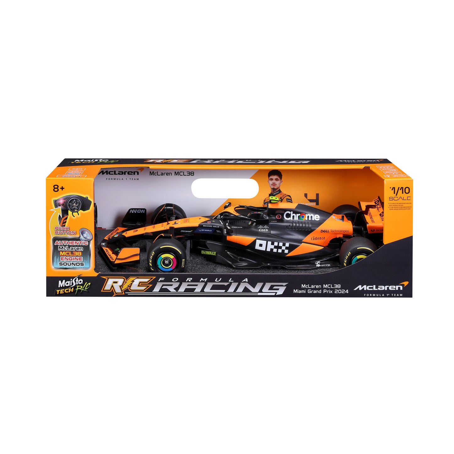 Maisto 1:10 Scale Remote Control McLaren MCL38 F1 Formula Racing Car, 2.4GHz RC Toy Replica (Item No. 82777)