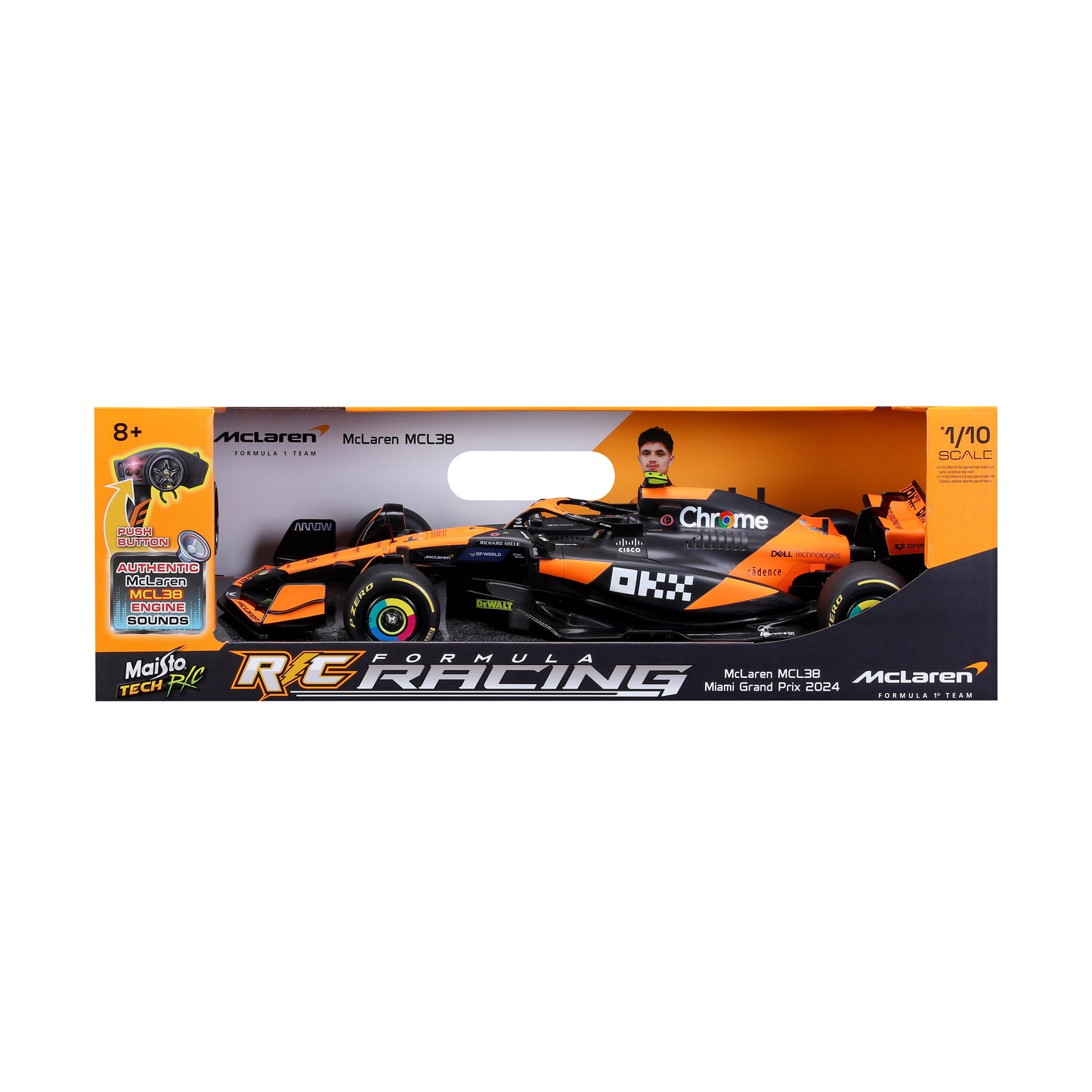 Maisto 1:10 Scale Remote Control McLaren MCL38 F1 Formula Racing Car, 2.4GHz RC Toy Replica (Item No. 82777)